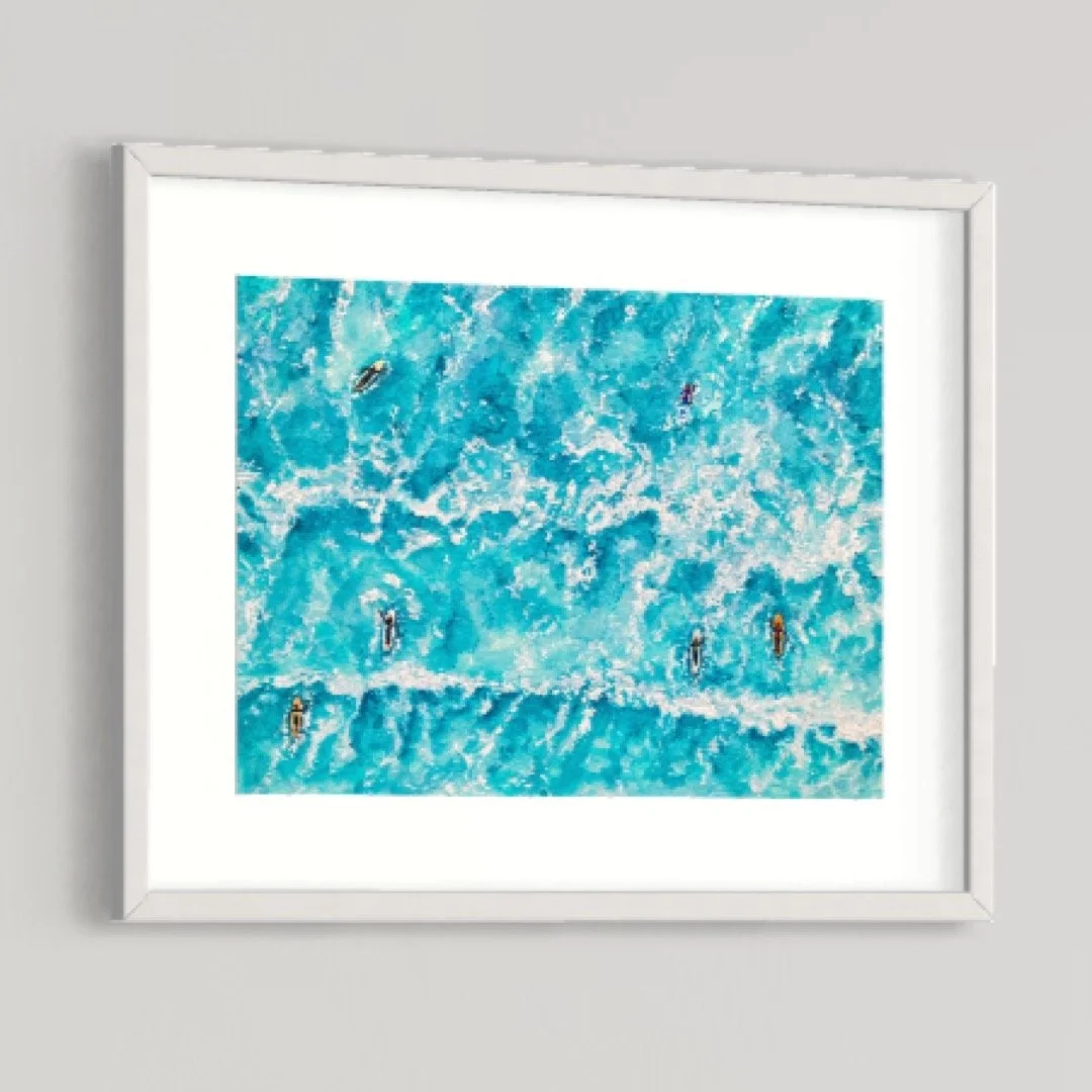 Surfers Path lll by Joy Clifton - Aerial Seascape Painting, Surf Art, Ocean Watercolour Painting