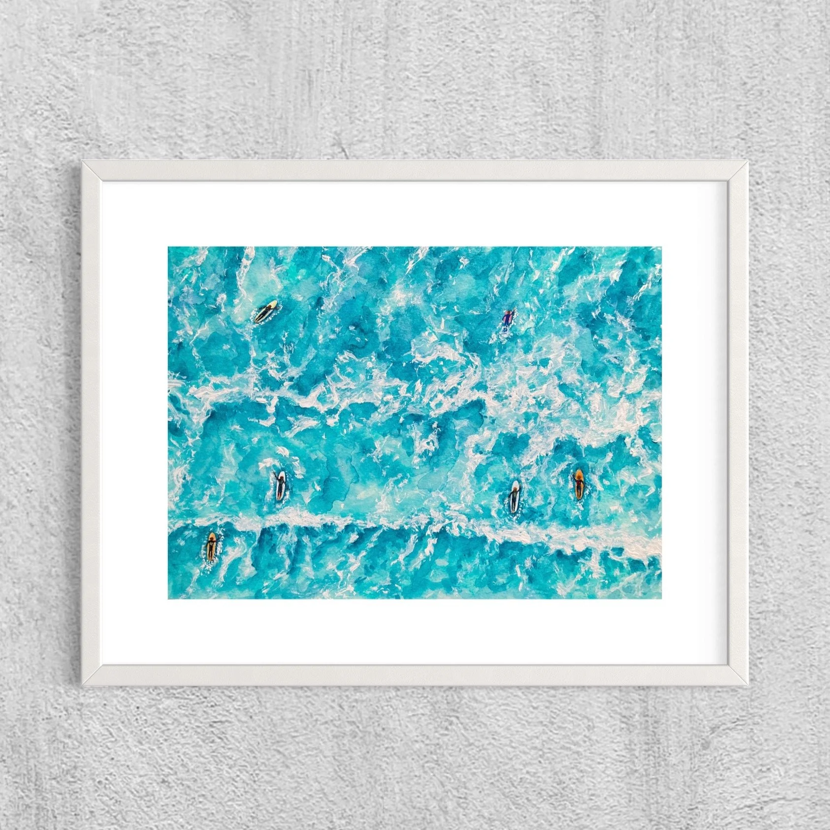 Surfers Path lll by Joy Clifton - Aerial Seascape Painting, Surf Art, Ocean Watercolour Painting