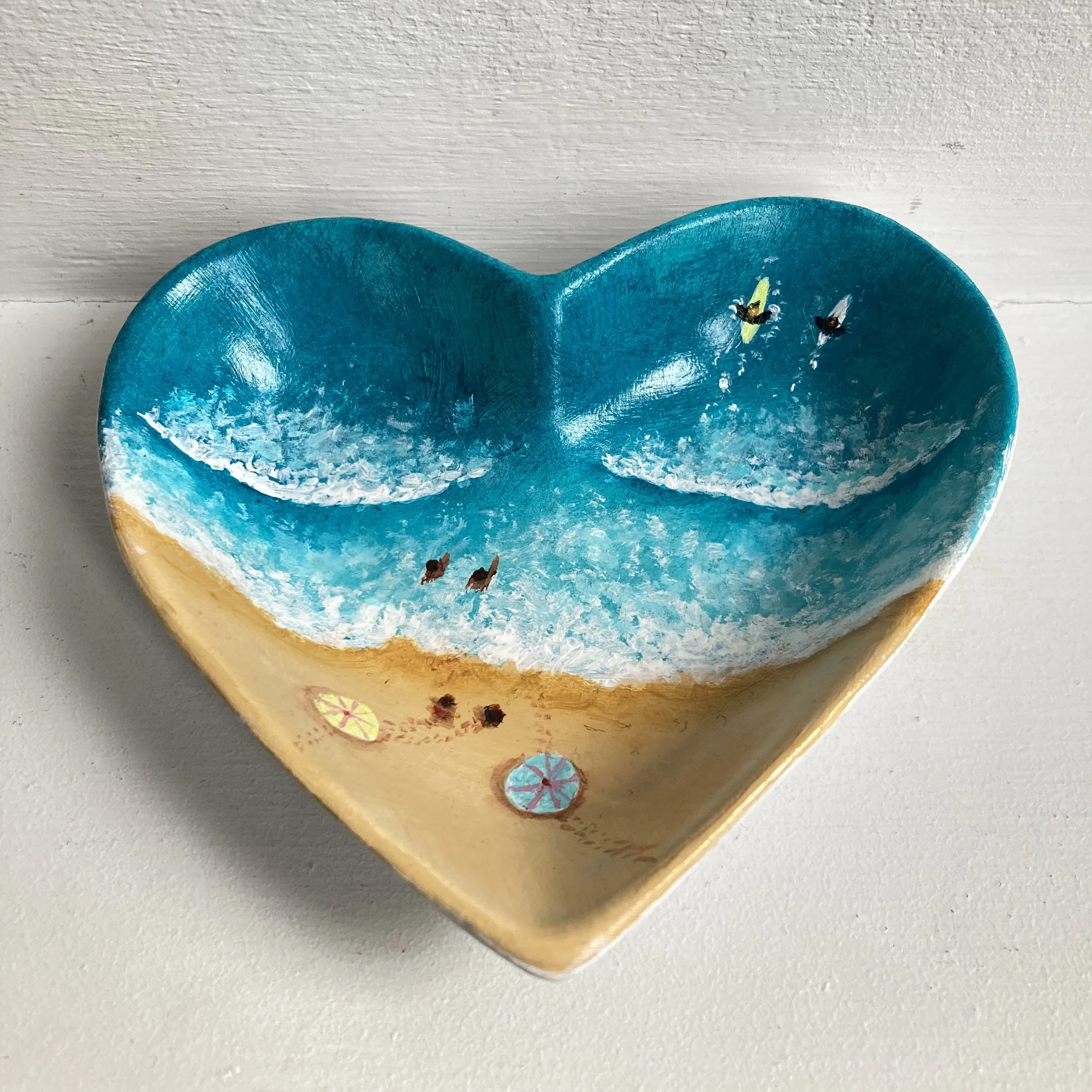 Hand Painted Beach Days ll Heart Shaped Ceramic Trinket Dish, Coastal Decor, Valentines Gift, Birthday Present