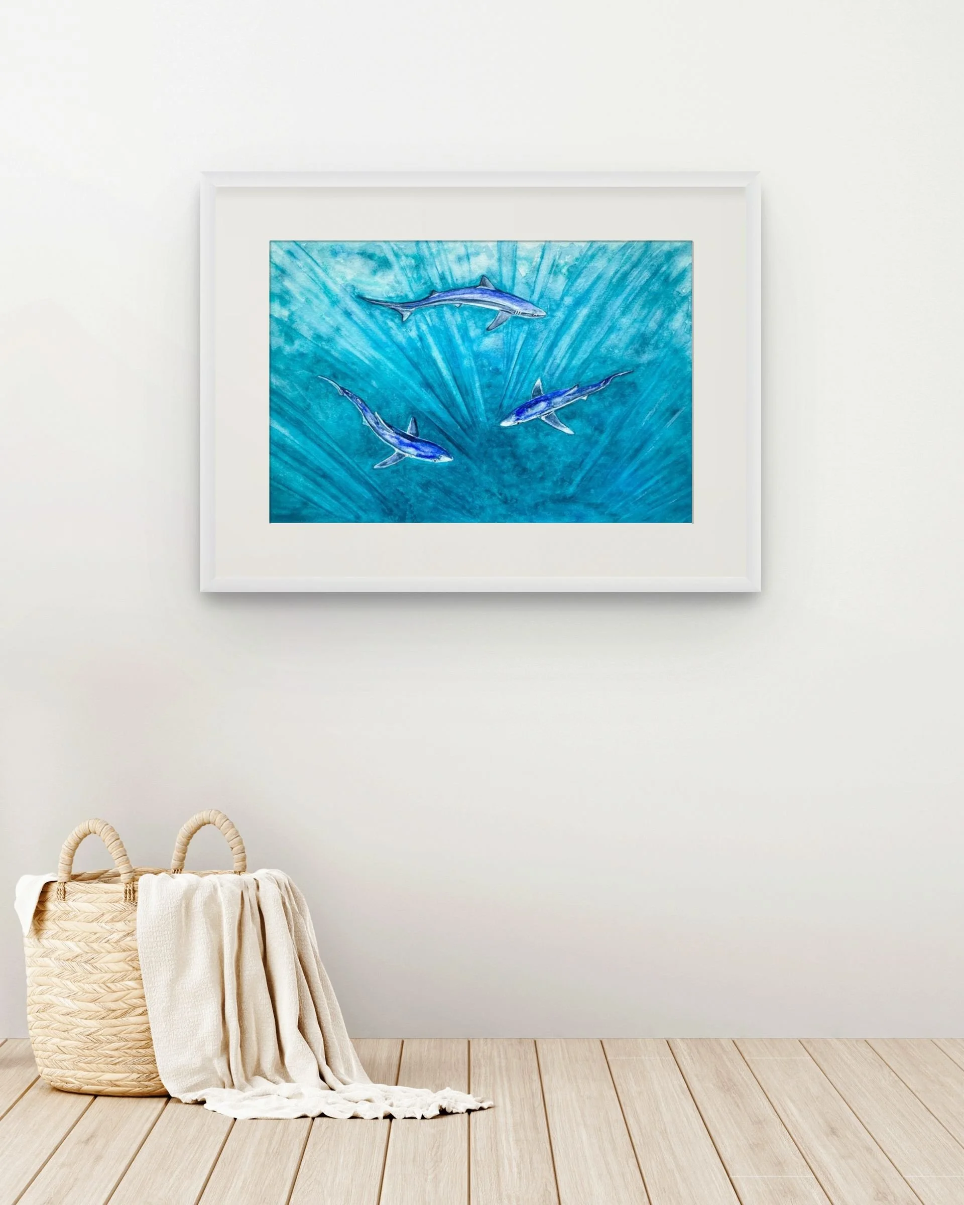 Our Shores, Blue Shark by Joy Clifton, Shark Art, Ocean painting, Underwater Painting, Seascape