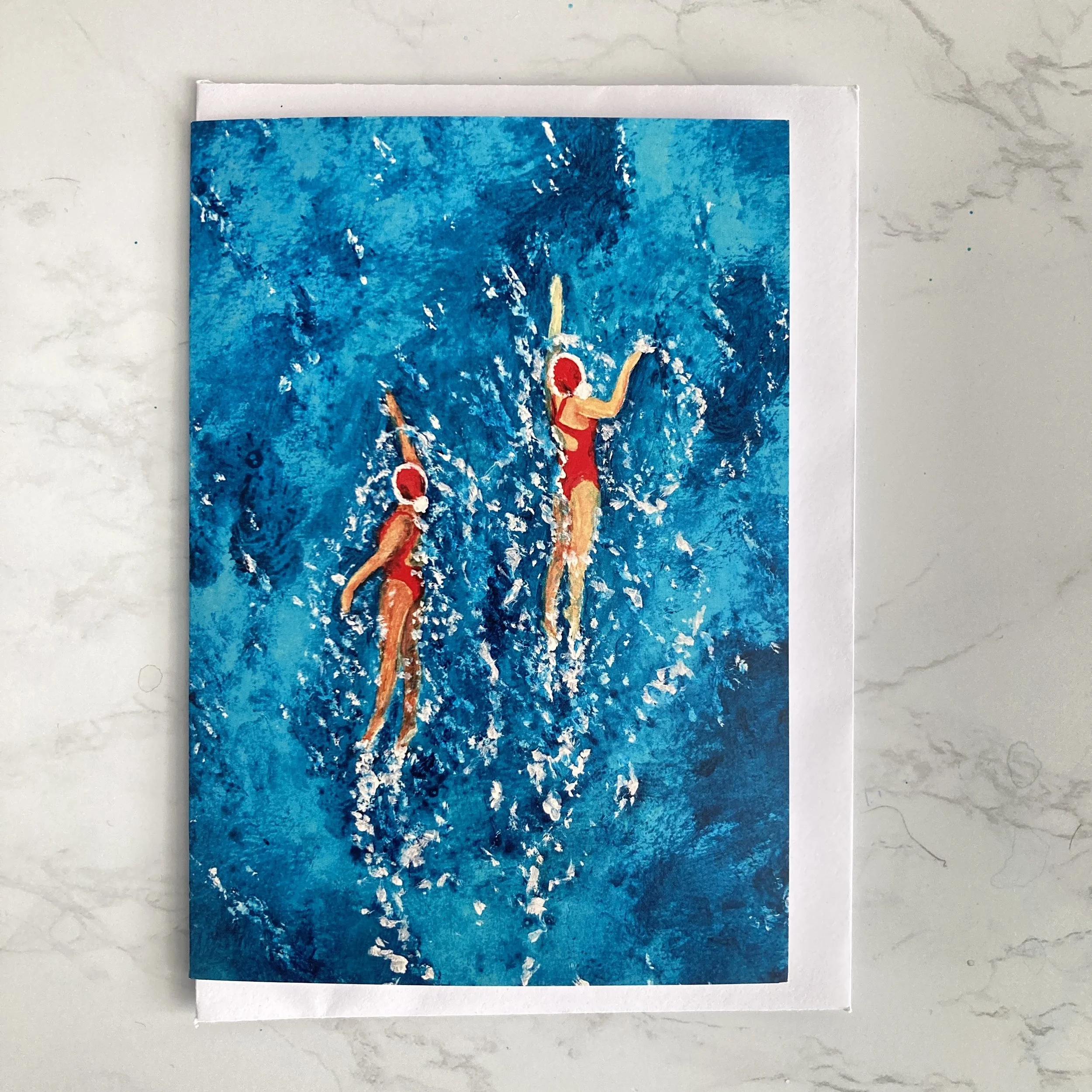 Festive Swimmers Christmas Card, Art Christmas Card, Sea Swim Christmas Card