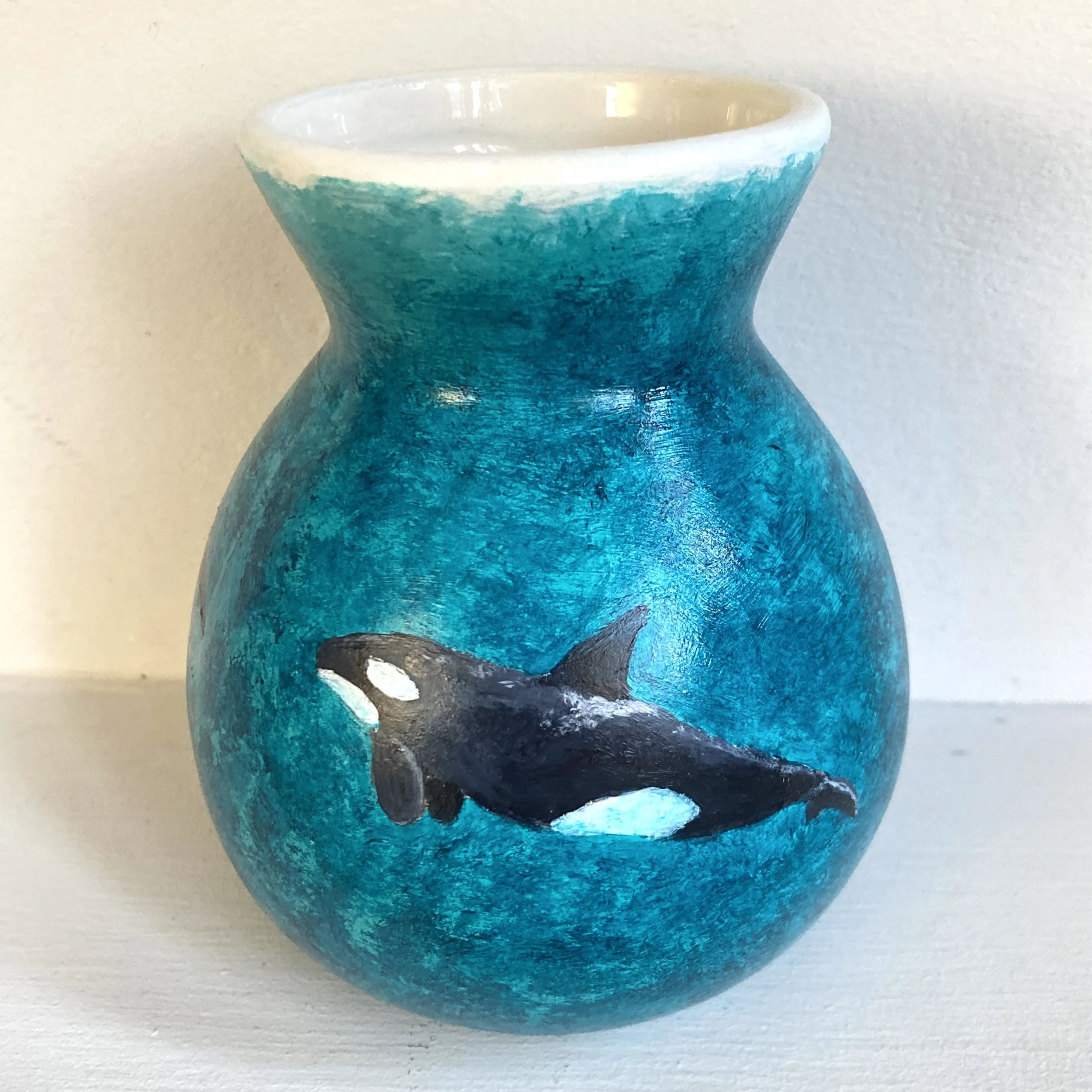 Orca Vase, Hand-painted Seascape Ceramic Vase Featuring Orca Whale