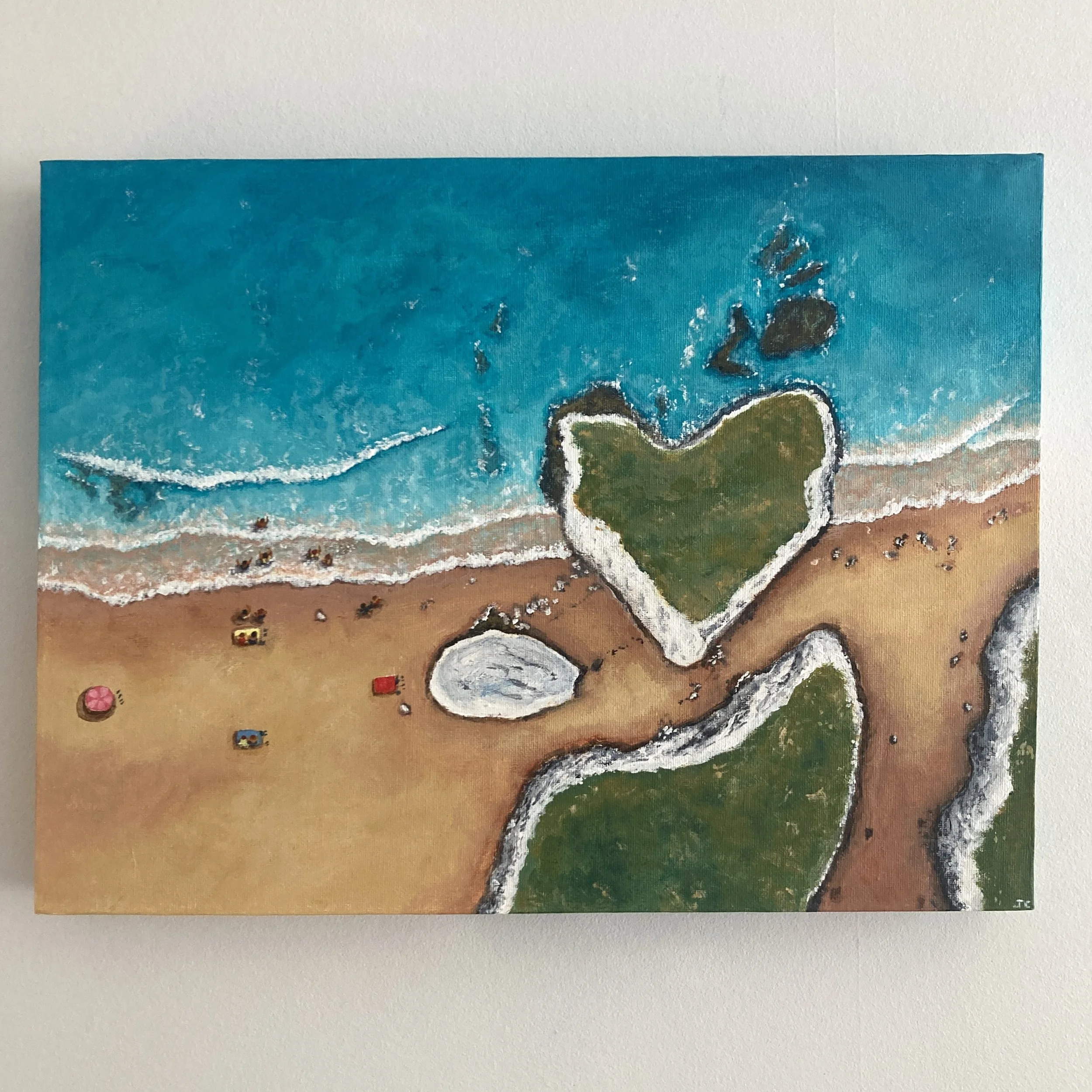 Summers Day at Botany Bay by Joy Clifton, Aerial Seascape Acrylic Painting, Coastal Art, Surf Art