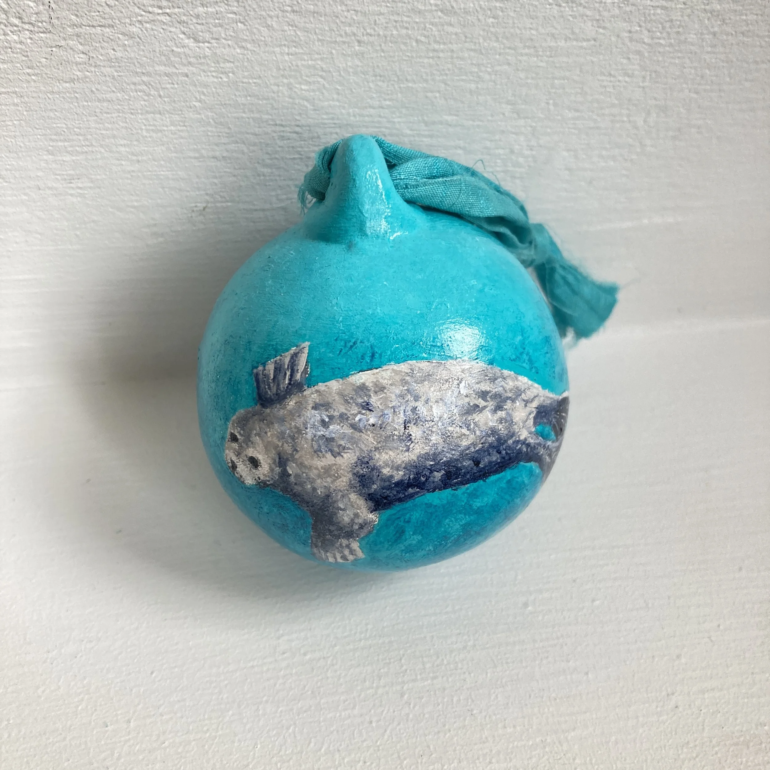 Hand Painted Grey Seal Ceramic Bauble - Beach Bauble, Surf Bauble, Ocean Bauble, Surf Gift, Christmas Gift, Christmas Bauble