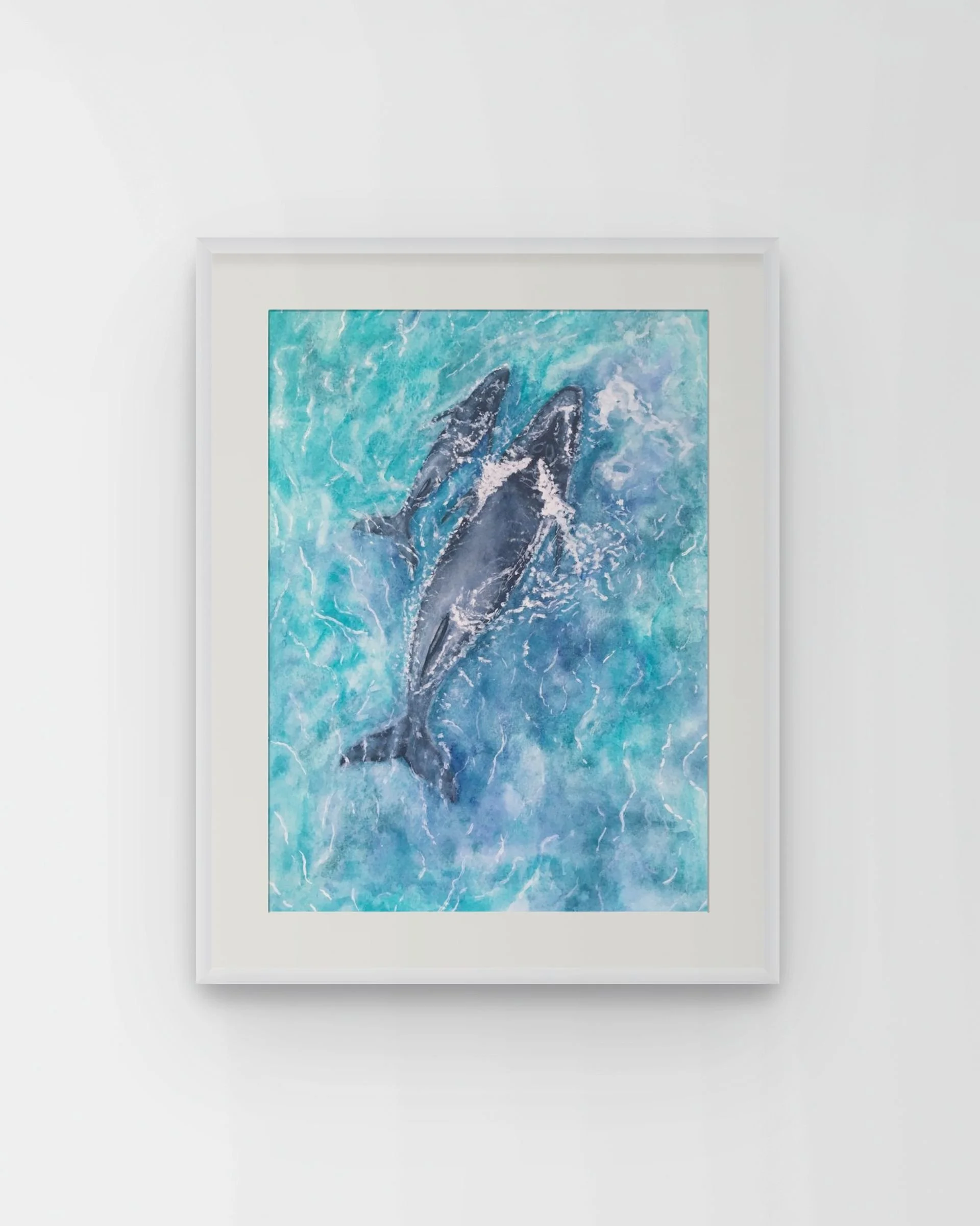 Nurture by Joy Clifton, Whale Painting, Watercolour, Aerial Seascape Art, Ocean Art