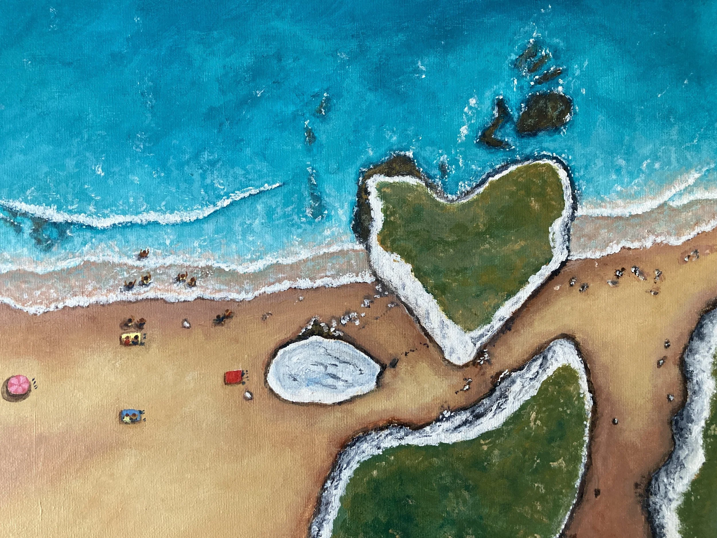 Summers Day at Botany Bay by Joy Clifton, Aerial Seascape Acrylic Painting, Coastal Art, Surf Art