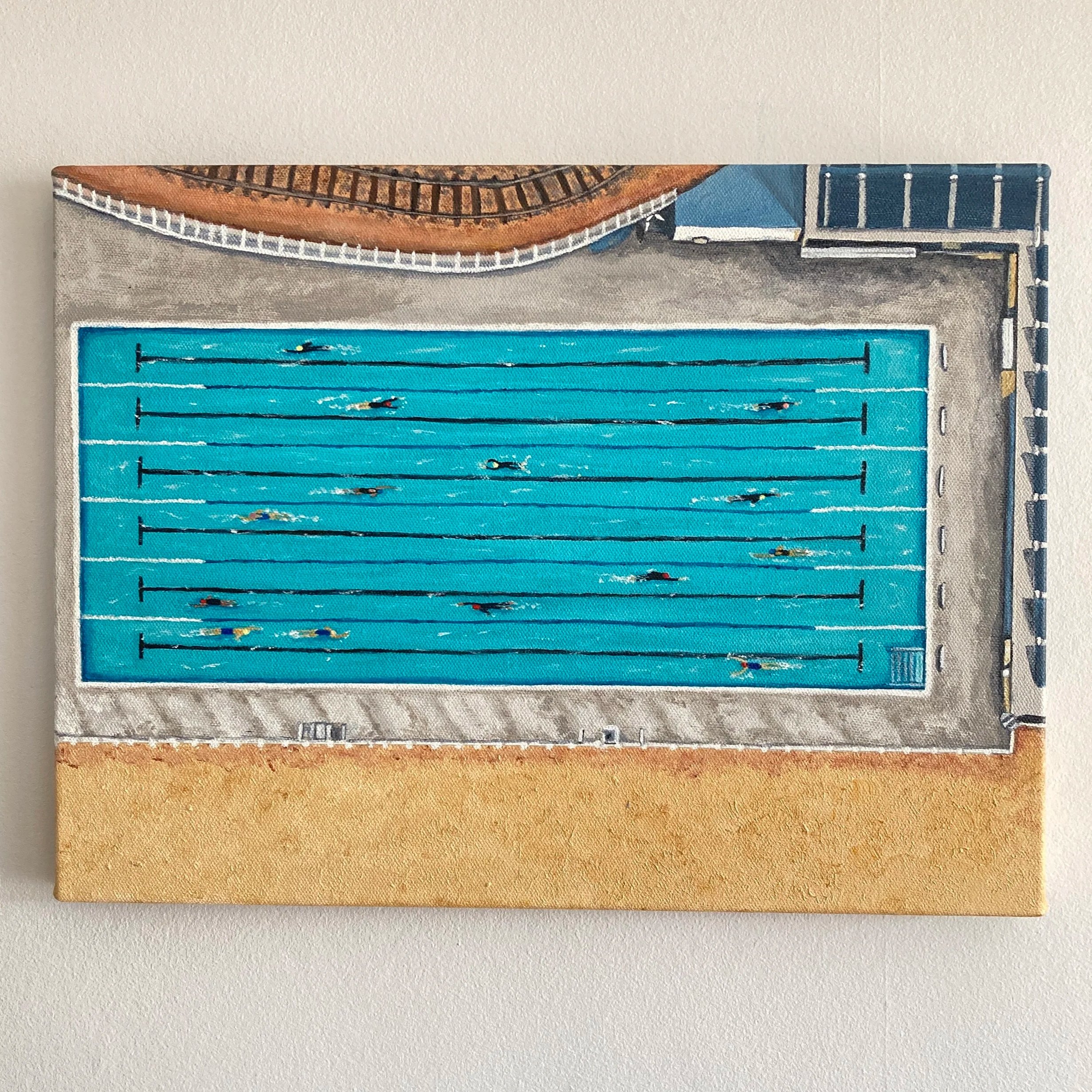 Sea Lanes, Brighton by Joy Clifton, Aerial Seascape Acrylic Painting, Coastal Art, Swim Art, Outdoor Swimming