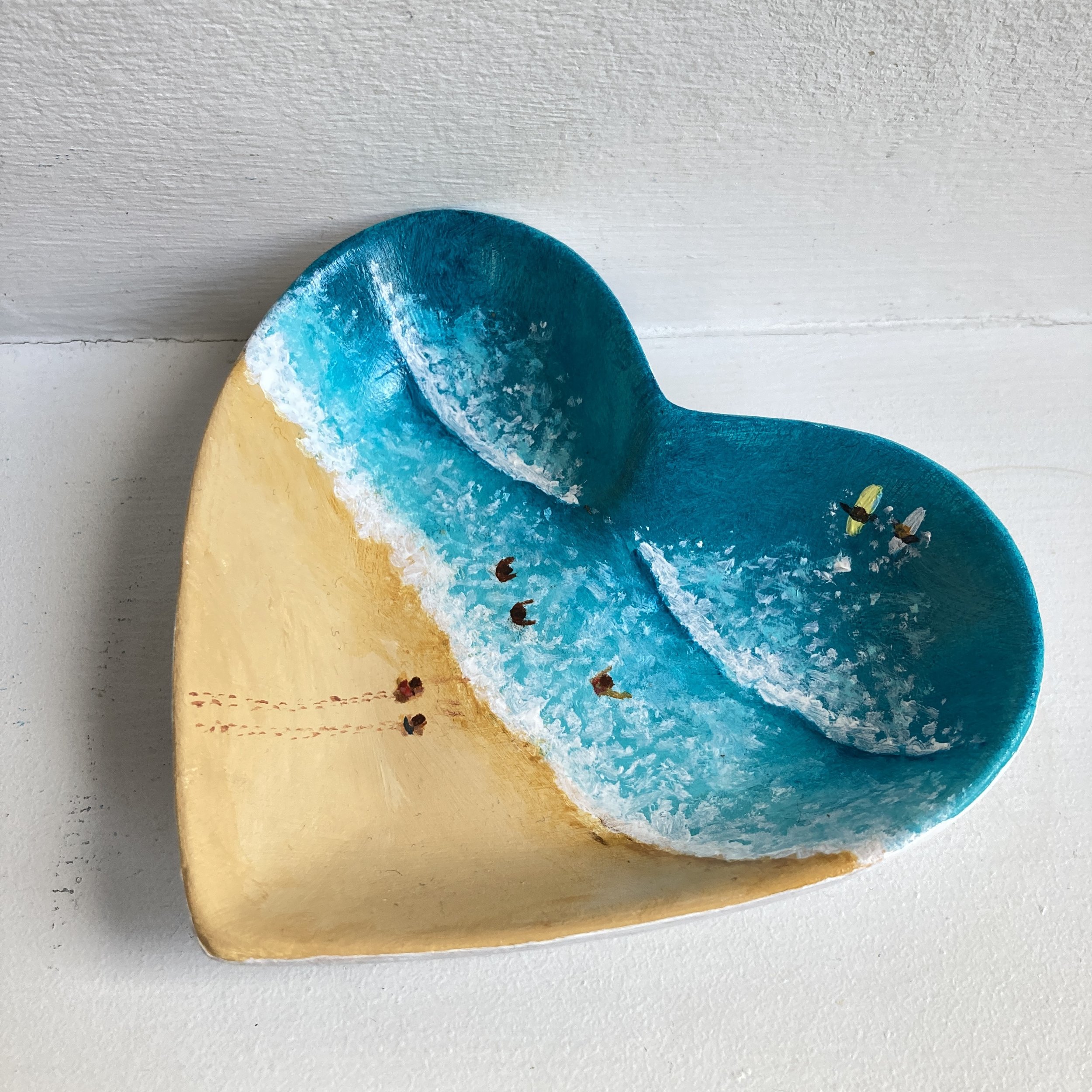Hand Painted Beach Days Heart Shaped Ceramic Trinket Dish, Coastal Decor, Valentines Gift, Birthday Present