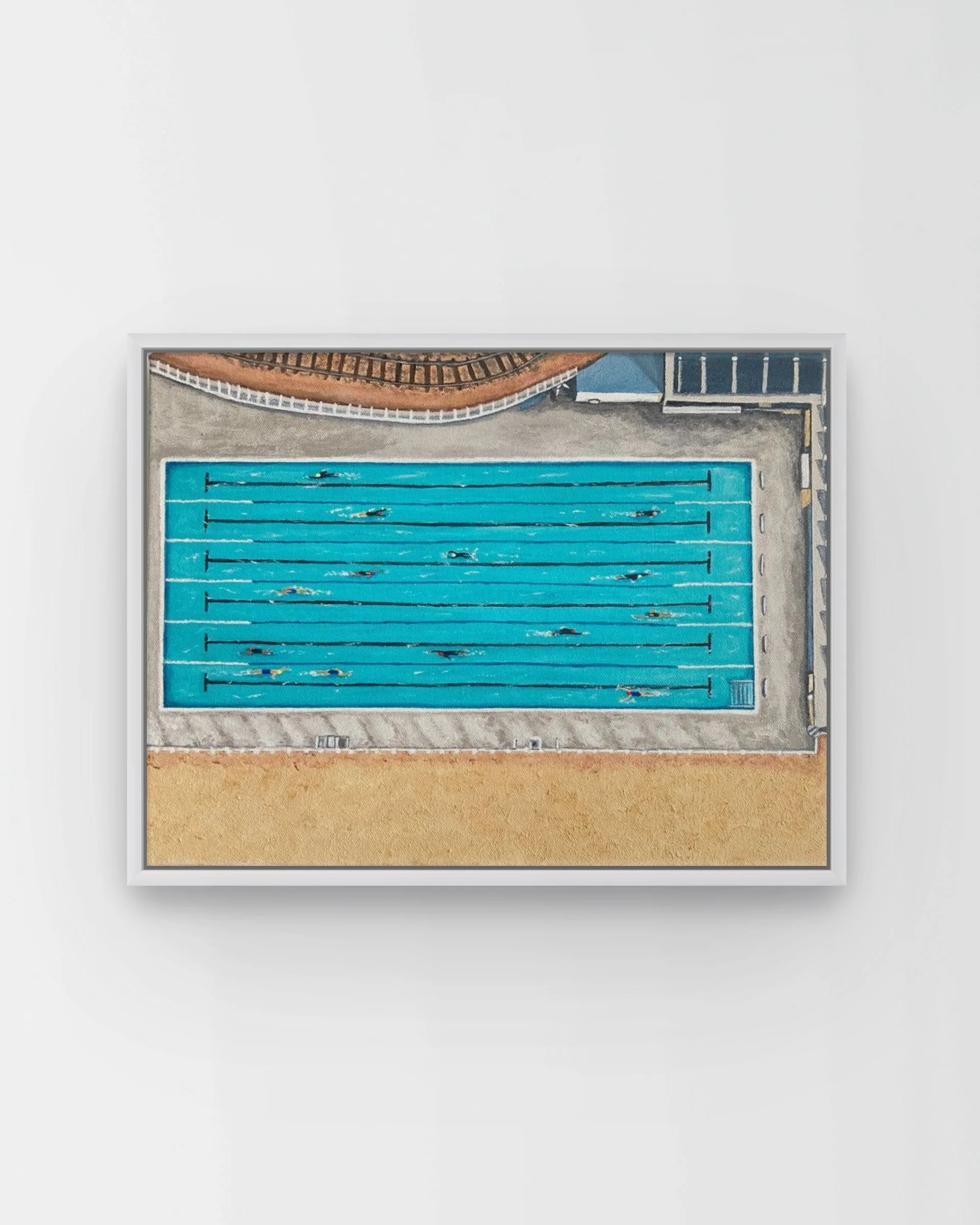 Sea Lanes, Brighton by Joy Clifton, Aerial Seascape Acrylic Painting, Coastal Art, Swim Art, Outdoor Swimming