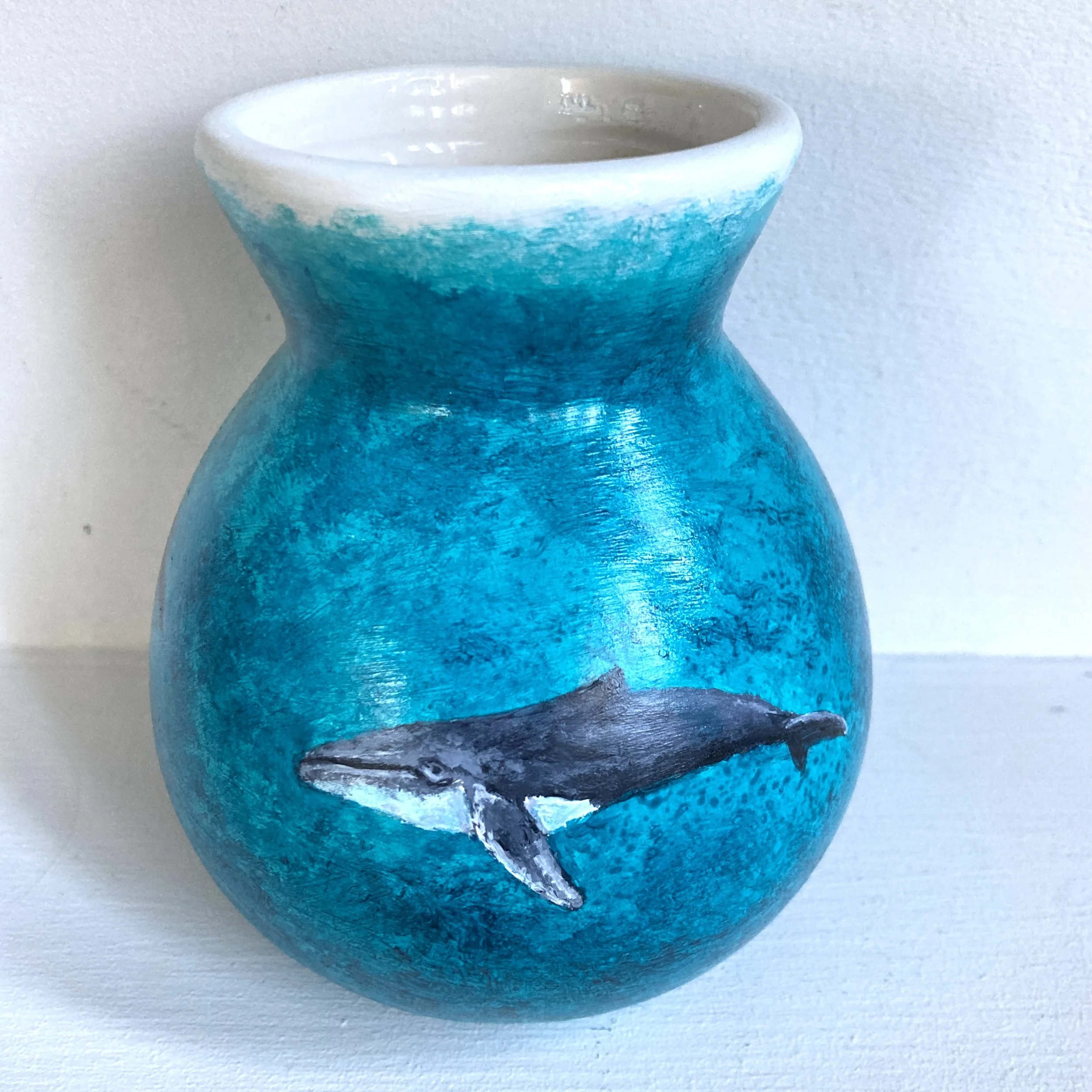 Humpback Whale Vase, Hand-painted Seascape Ceramic Vase Featuring Humpback Whales