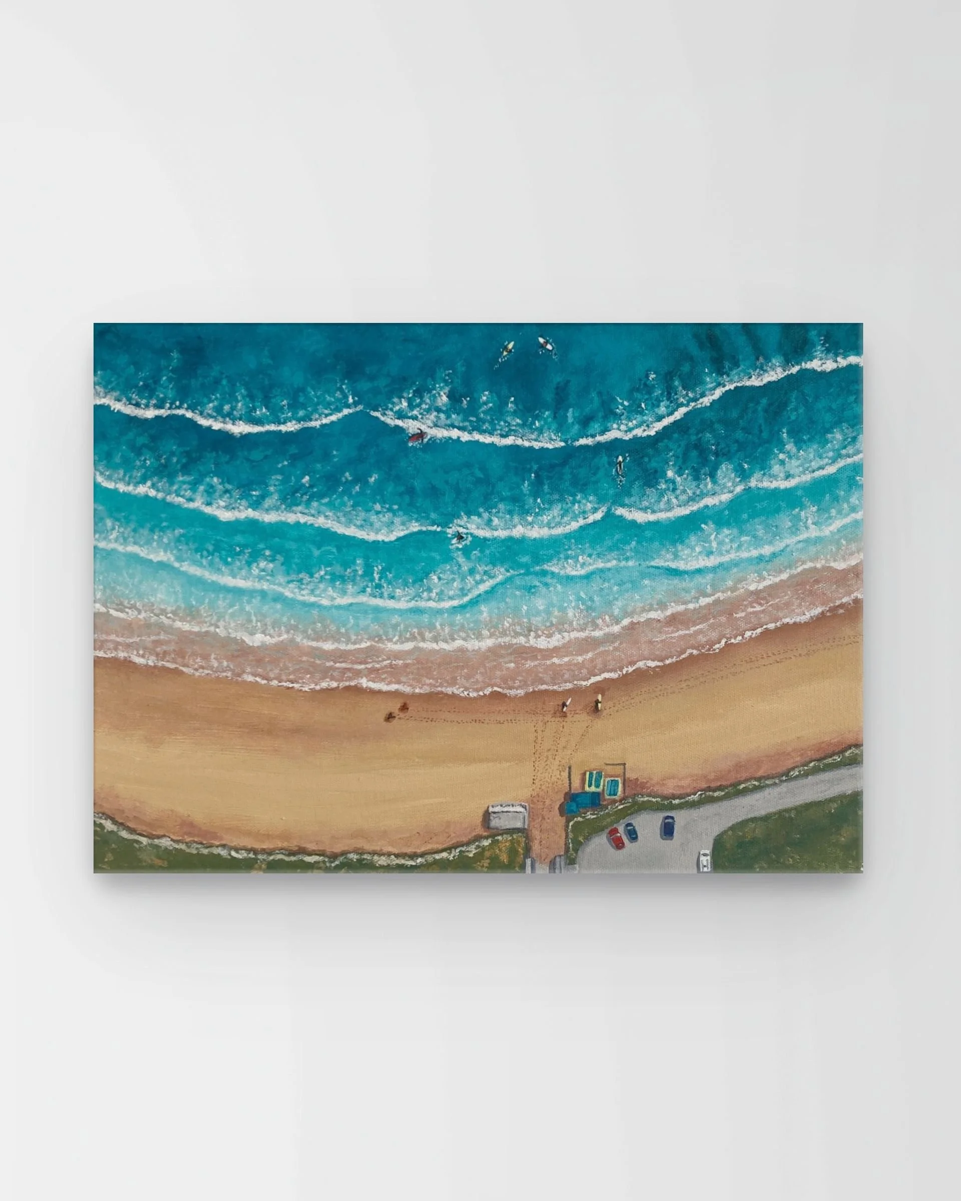 Morning Surf at Joss Bay by Joy Clifton, Aerial Seascape Acrylic Painting, Coastal Art, Surf Art
