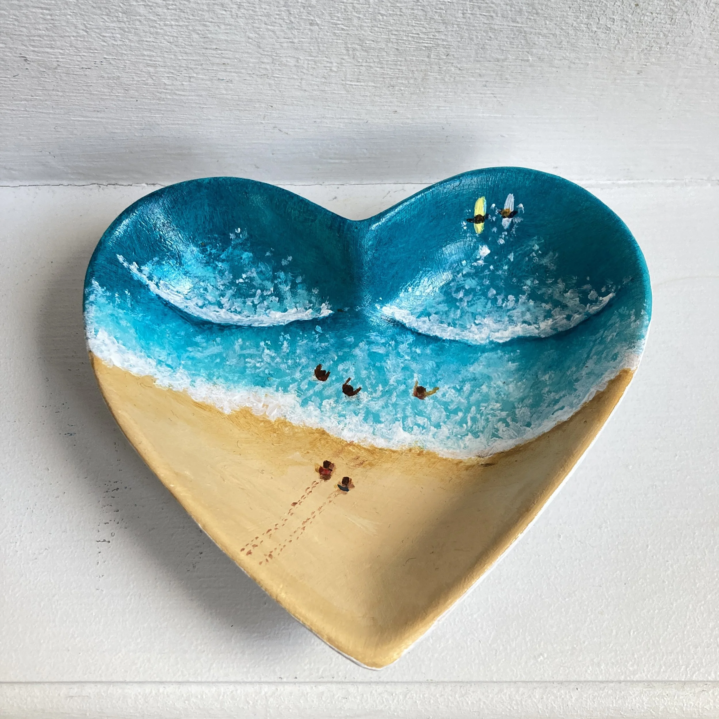 Hand Painted Beach Days Heart Shaped Ceramic Trinket Dish, Coastal Decor, Valentines Gift, Birthday Present