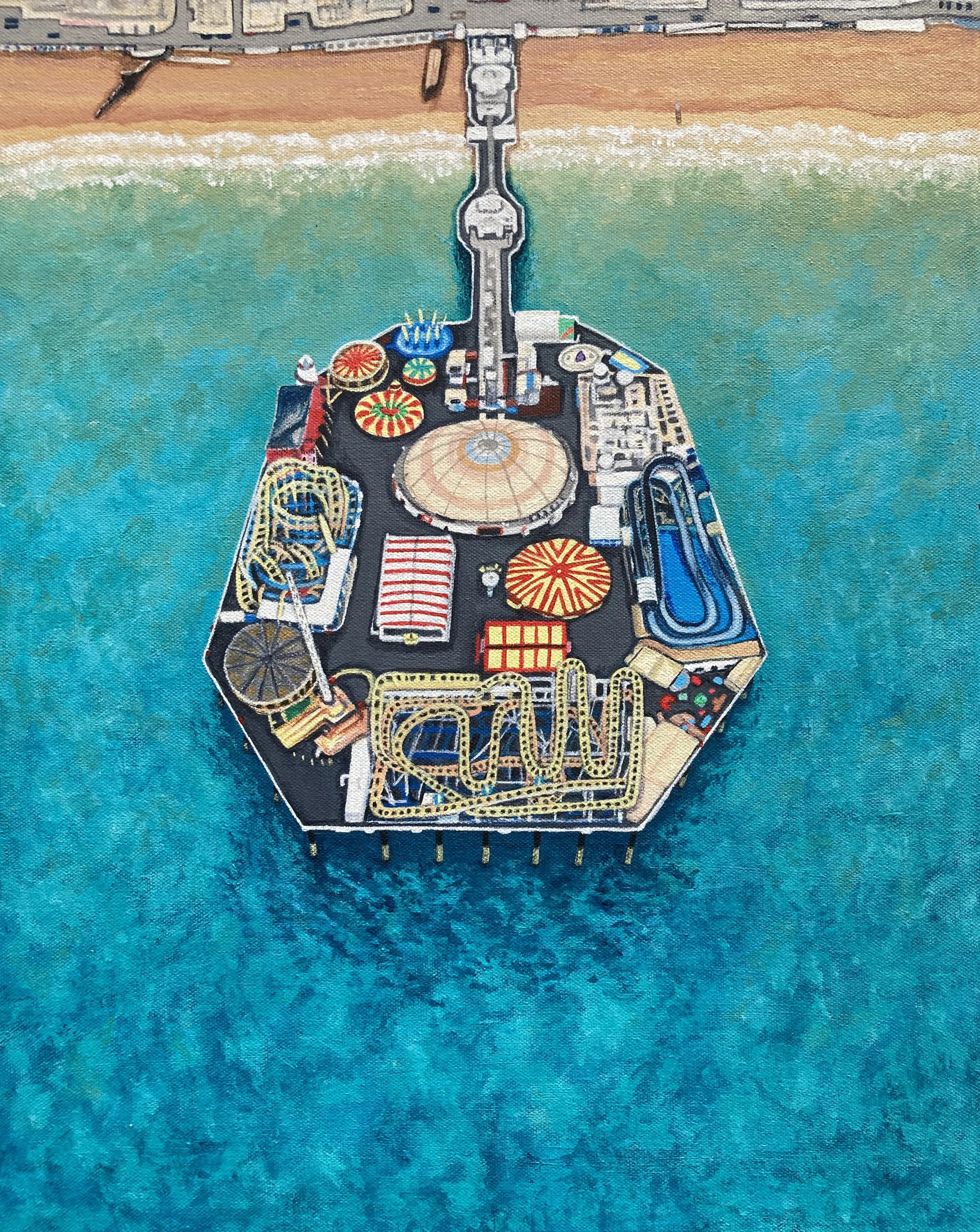 Brighton Palace Pier painting fro an aerial perspective