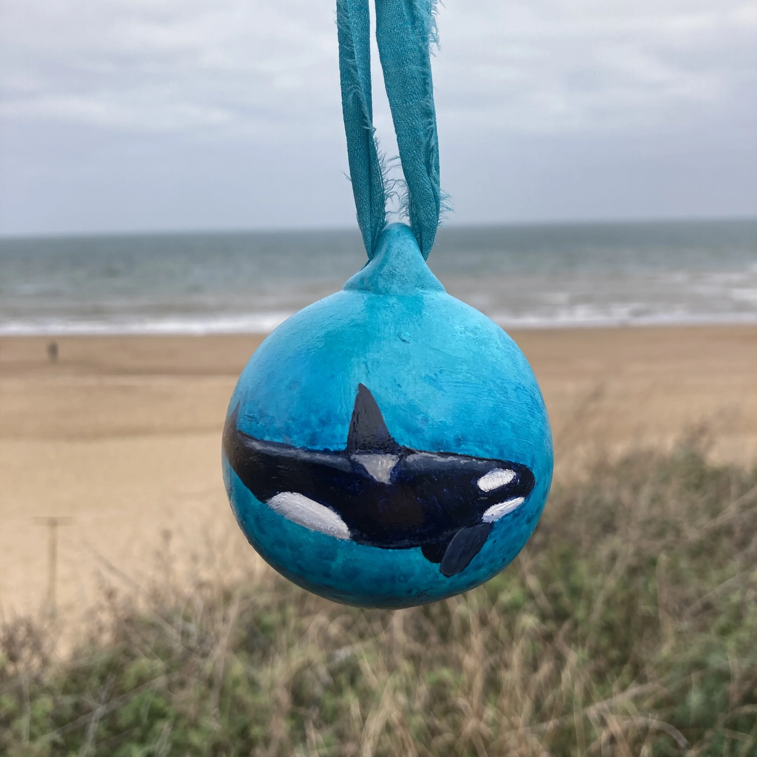 Hand Painted Orca Ceramic Bauble - Beach Bauble, Surf Bauble, Ocean Bauble, Surf Gift, Christmas Gift, Christmas Bauble