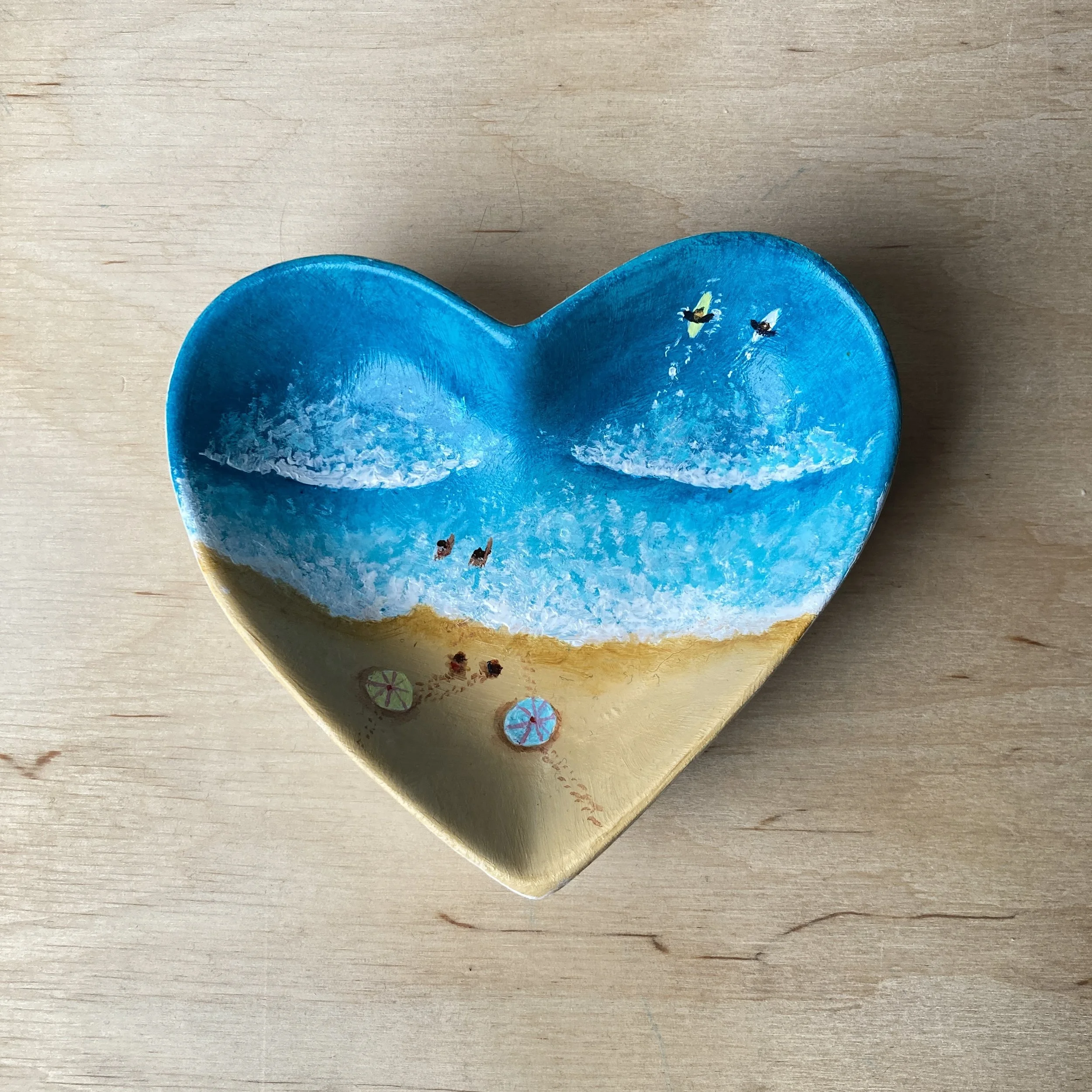 Hand Painted Beach Days ll Heart Shaped Ceramic Trinket Dish, Coastal Decor, Valentines Gift, Birthday Present