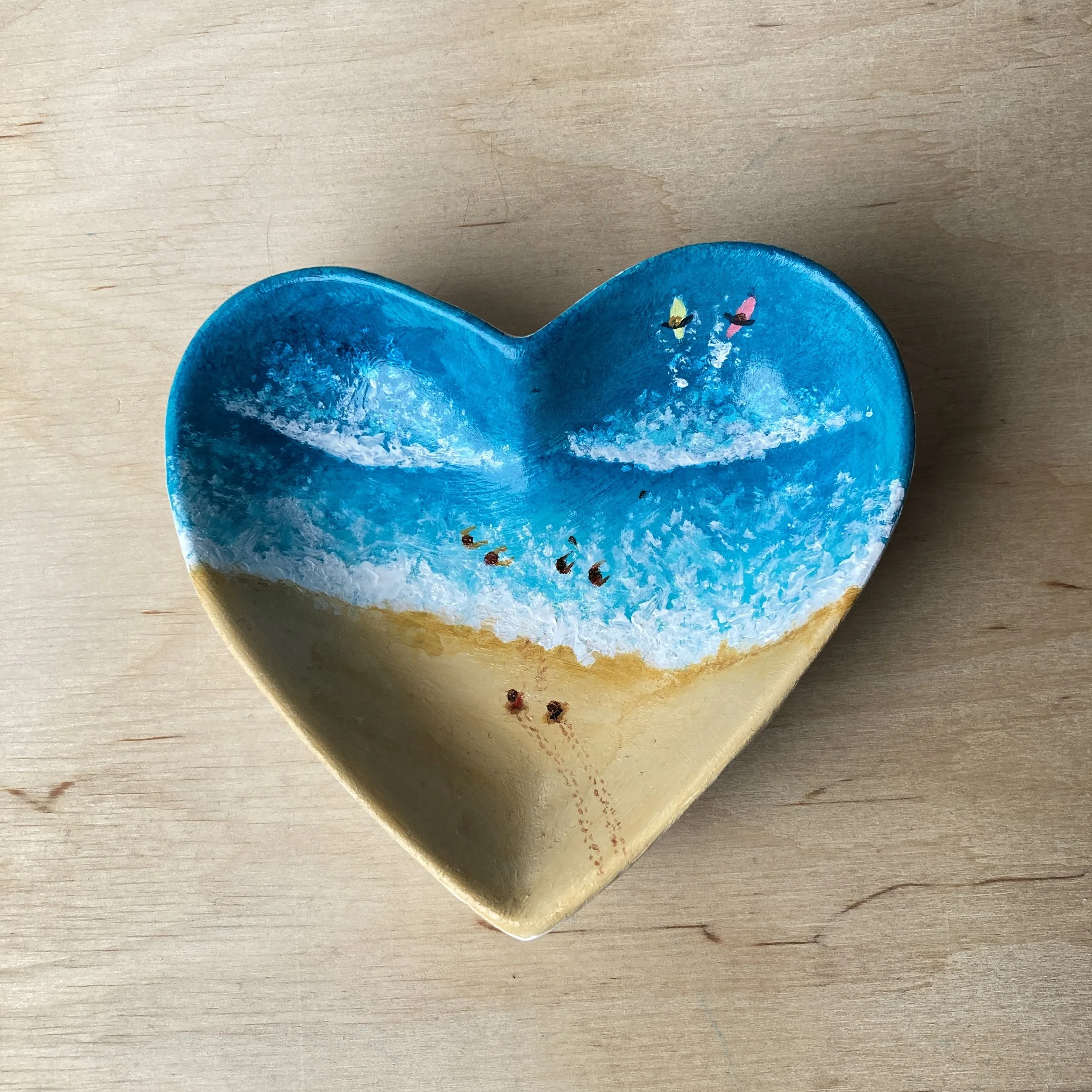 Hand Painted Beach Days Heart Shaped Ceramic Trinket Dish, Coastal Decor, Valentines Gift, Birthday Present