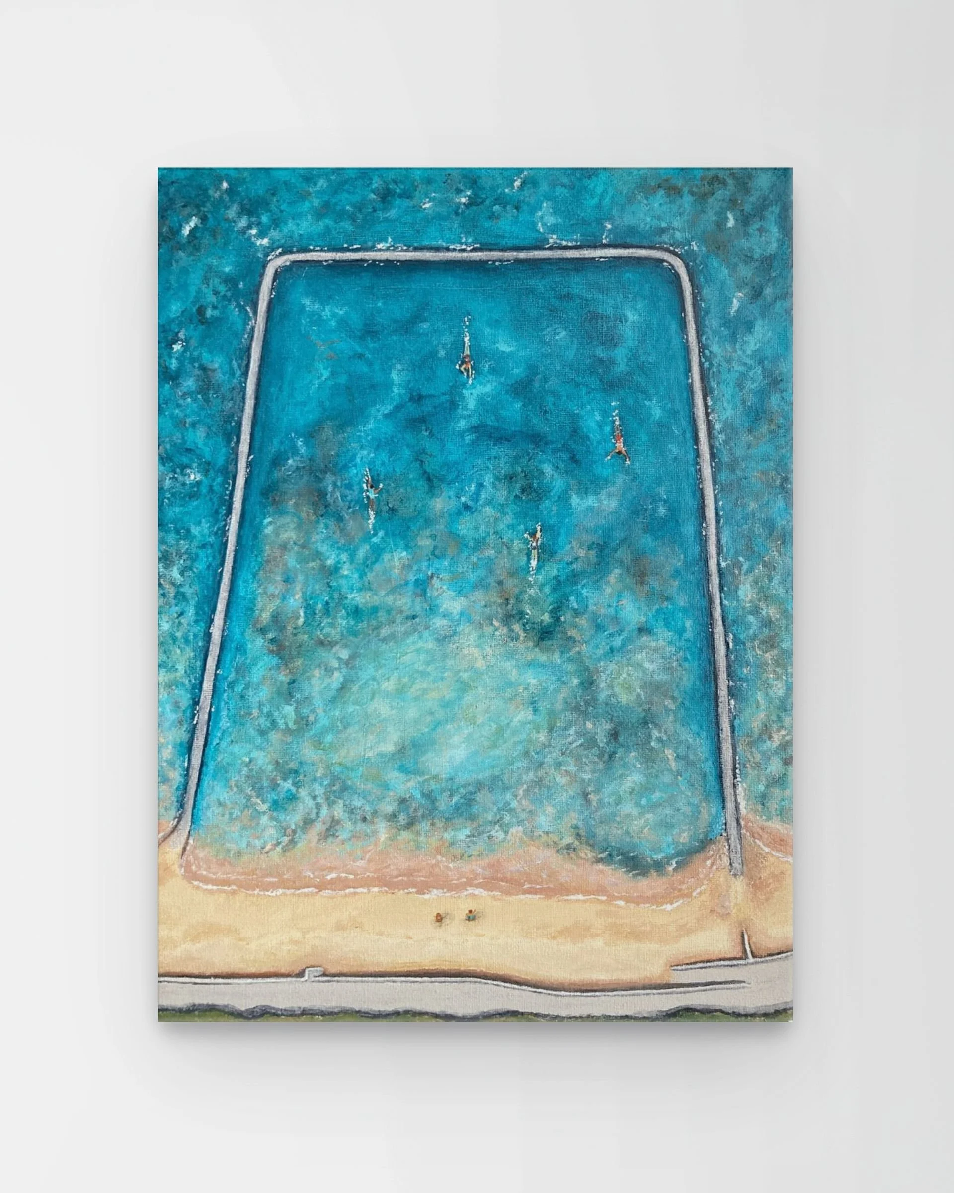 Walpole Bay Swims by Joy Clifton, Aerial Seascape Acrylic Painting, Coastal Art, Surf Art