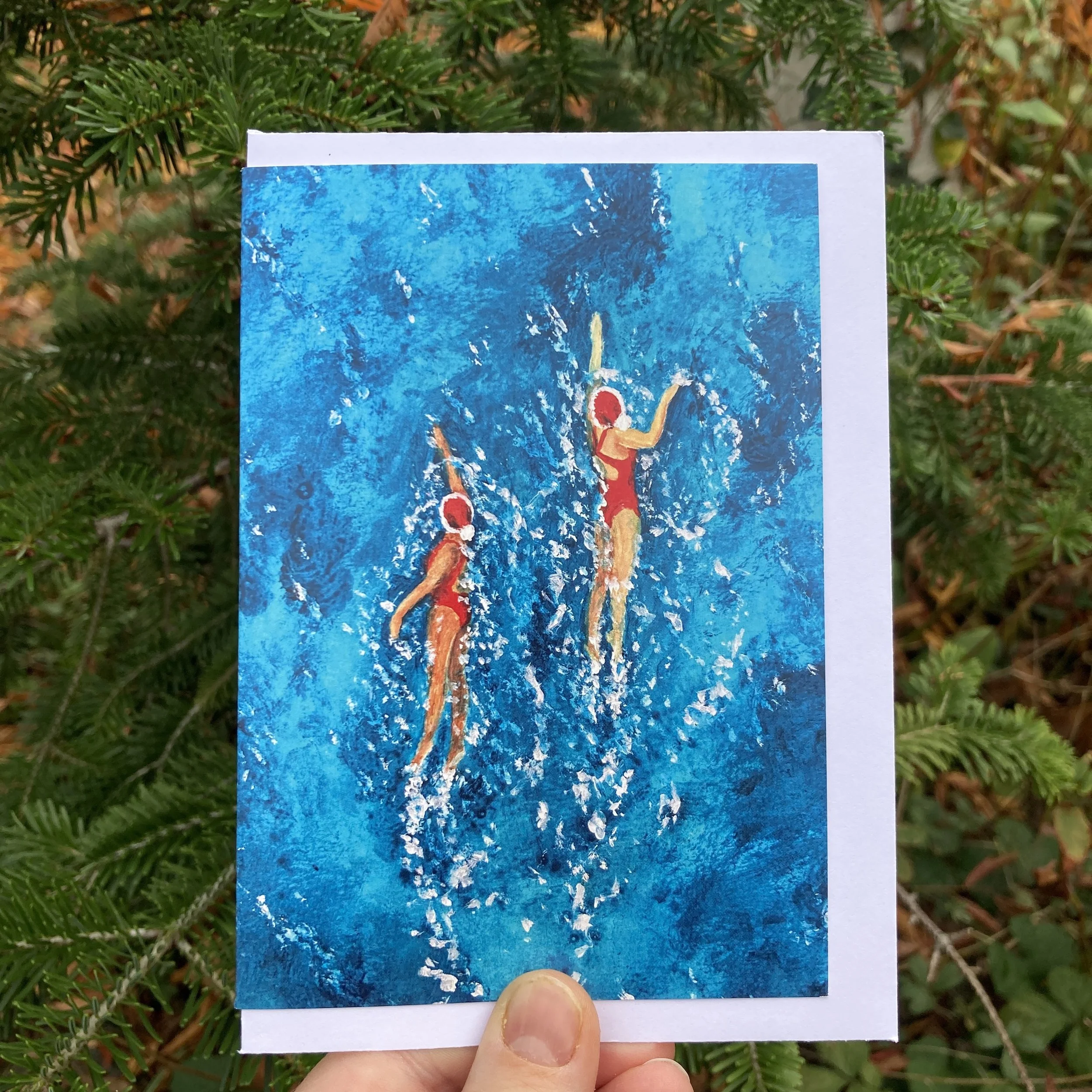 Festive Swimmers Christmas Card, Art Christmas Card, Sea Swim Christmas Card