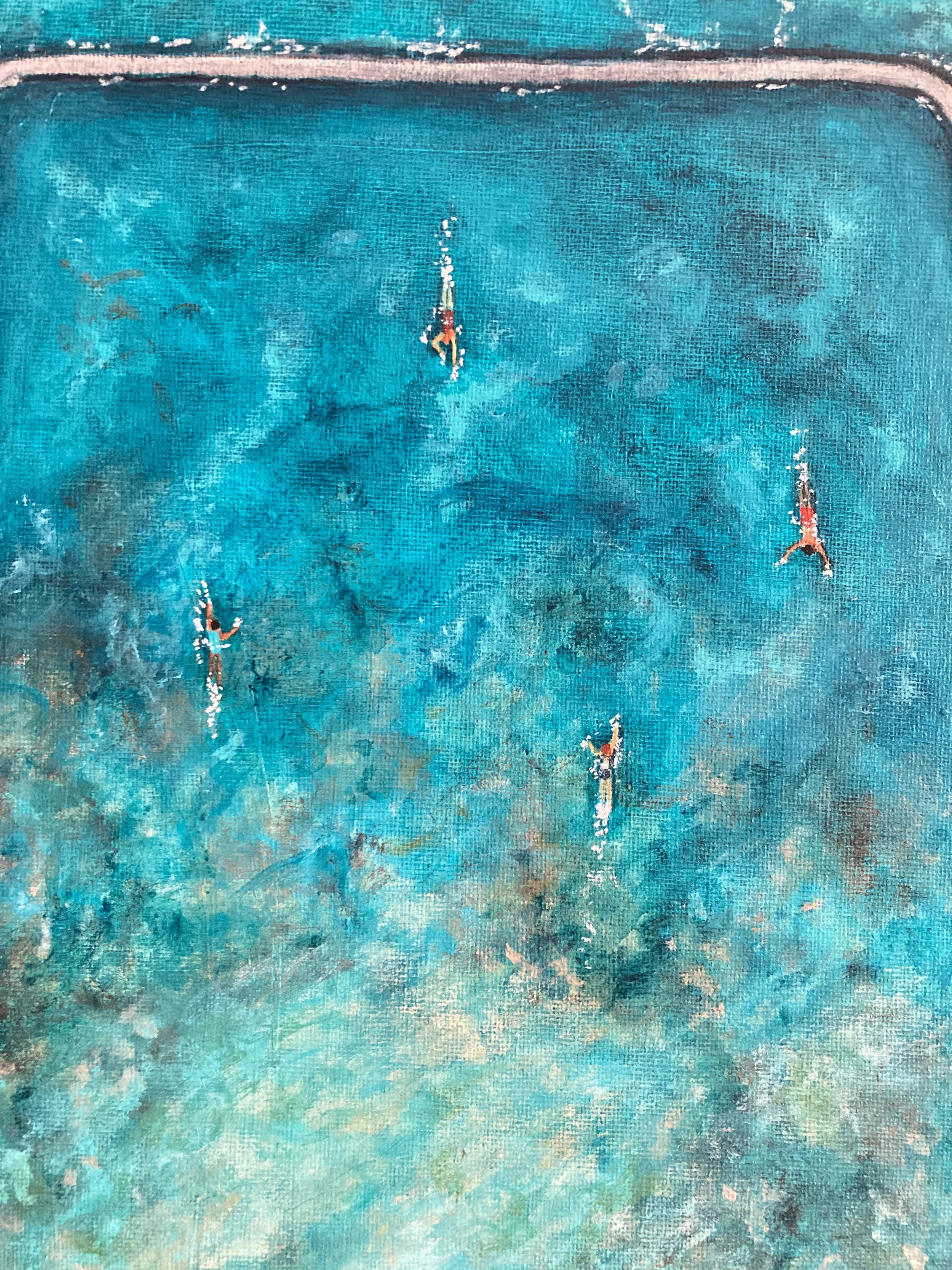 Walpole Bay Swims by Joy Clifton, Aerial Seascape Acrylic Painting, Coastal Art, Surf Art