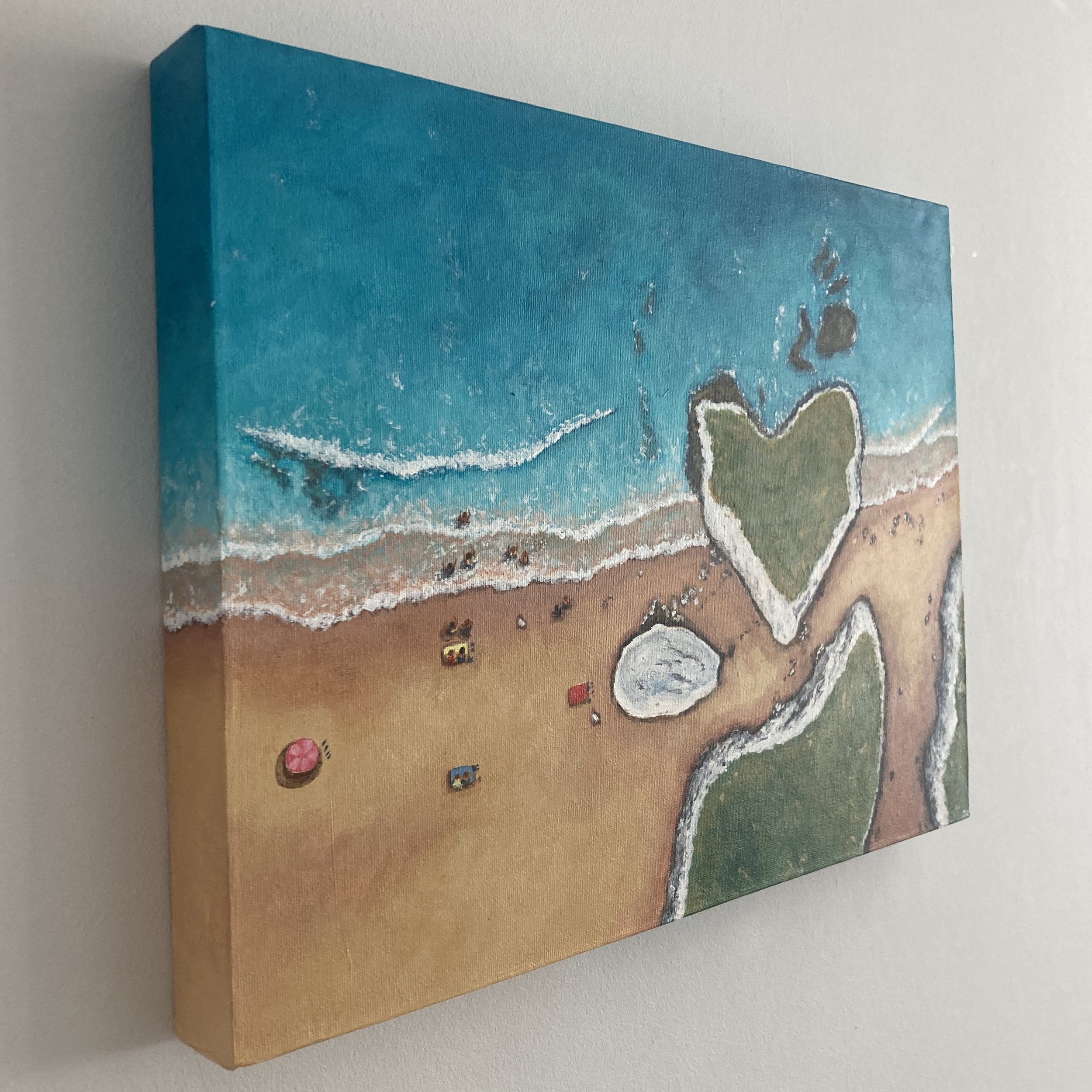Summers Day at Botany Bay by Joy Clifton, Aerial Seascape Acrylic Painting, Coastal Art, Surf Art