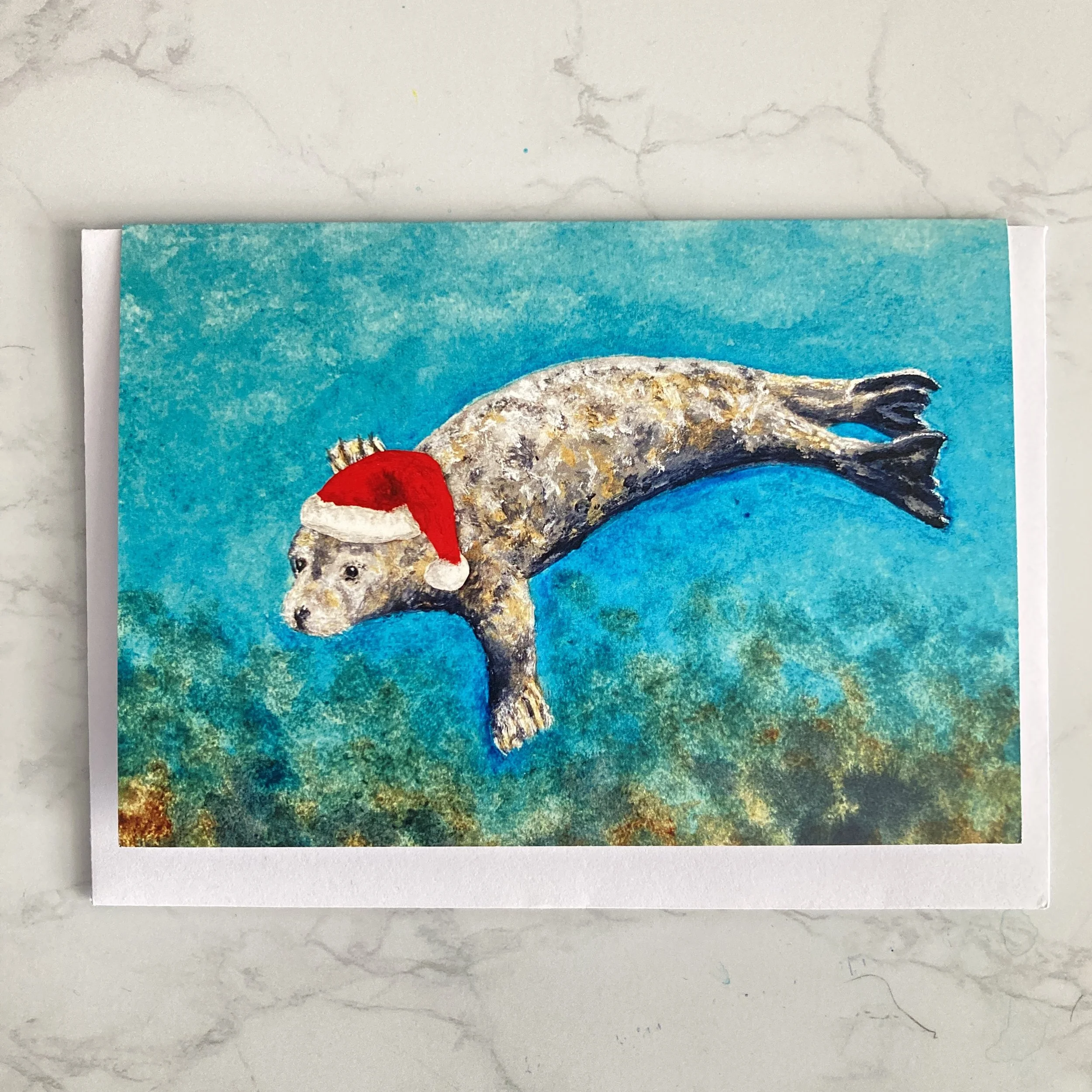 Grey Seal Christmas Card, Art Christmas Card, Marine Wildlife Art Christmas Card