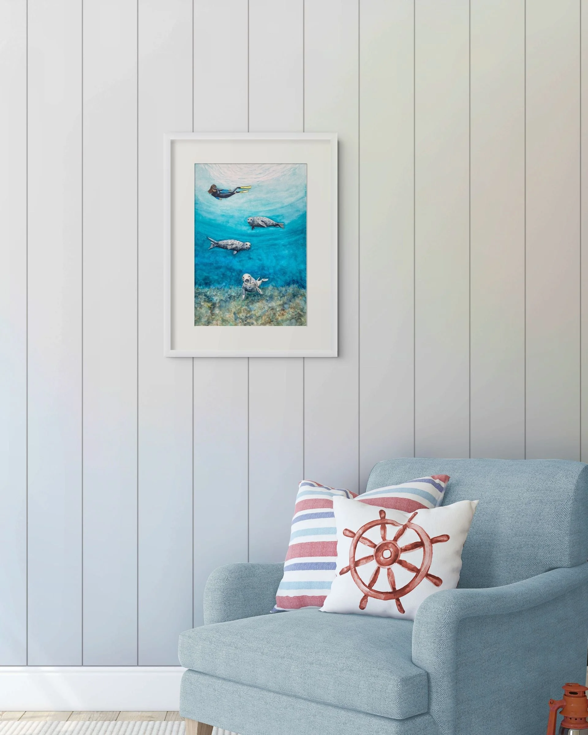Our Shores, Grey Seals by Joy Clifton, Seal Painting, Ocean Art, Diving Art, Snorkelling, Seascape