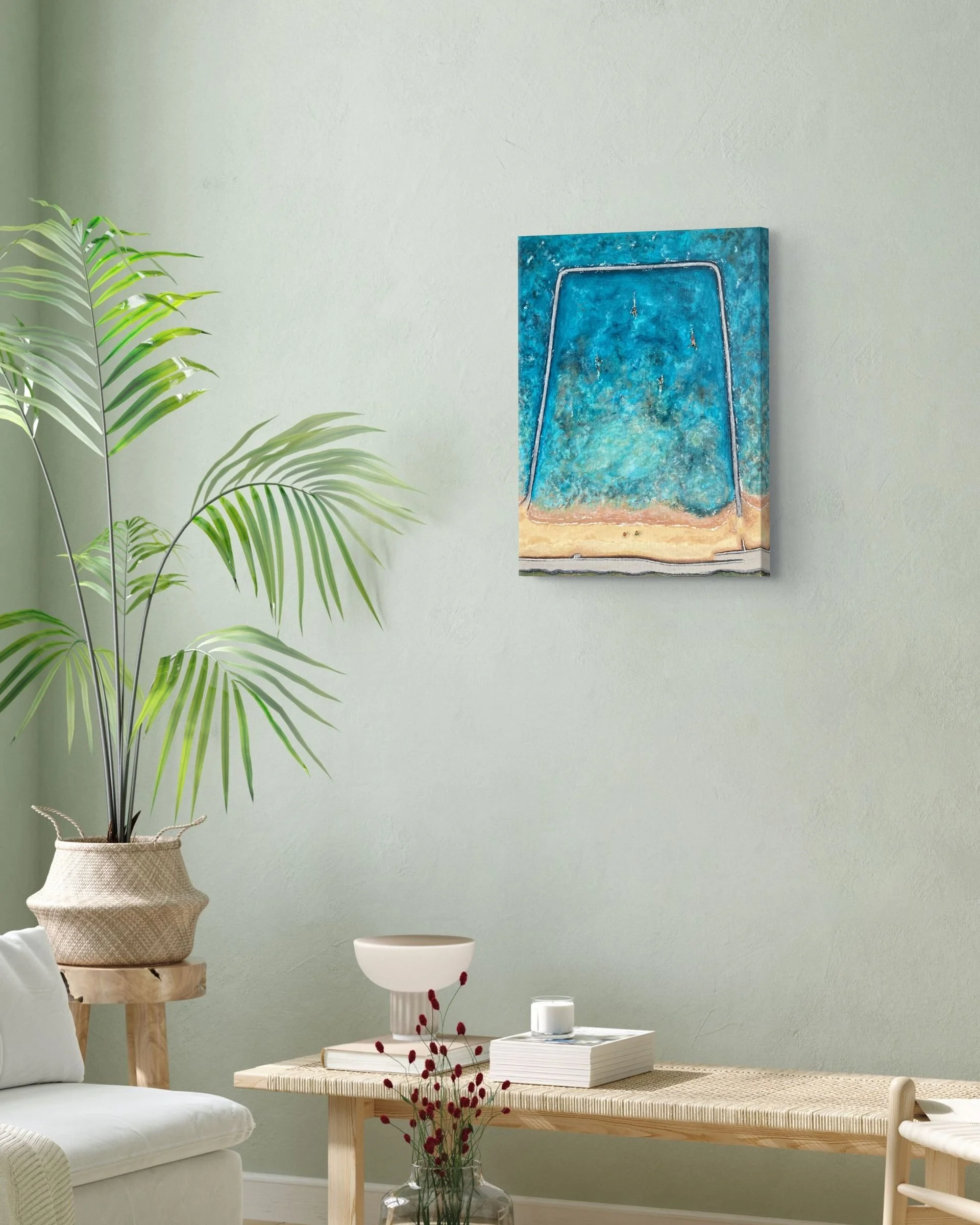Walpole Bay Swims by Joy Clifton, Aerial Seascape Acrylic Painting, Coastal Art, Surf Art