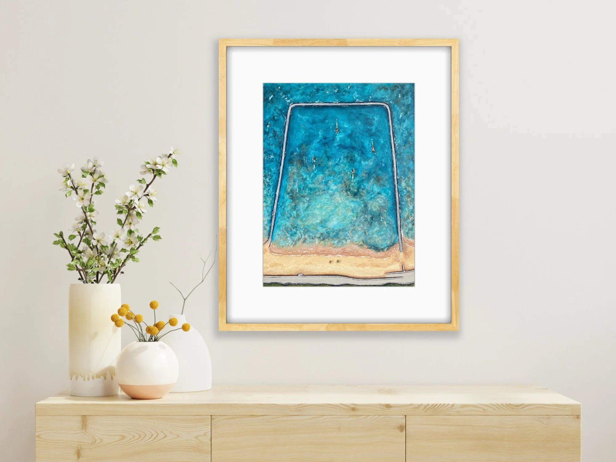 Walpole Bay Swims by Joy Clifton, Limited Edition Print, Aerial Seascape, Margate Beach, Ocean Art