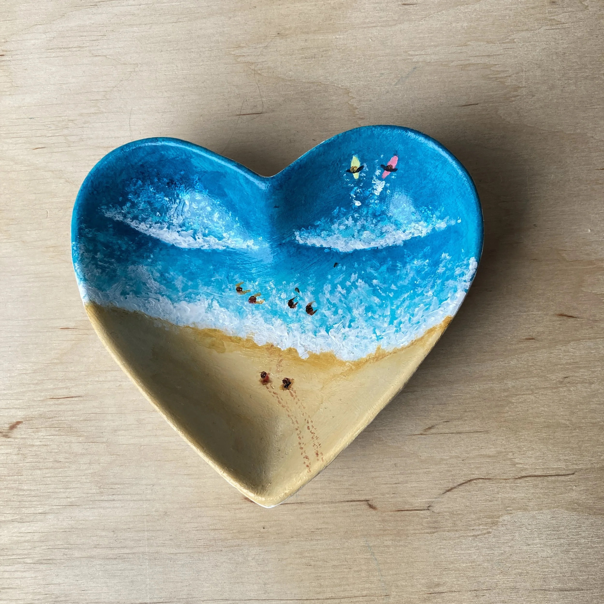 Hand Painted Beach Days Heart Shaped Ceramic Trinket Dish, Coastal Decor, Valentines Gift, Birthday Present