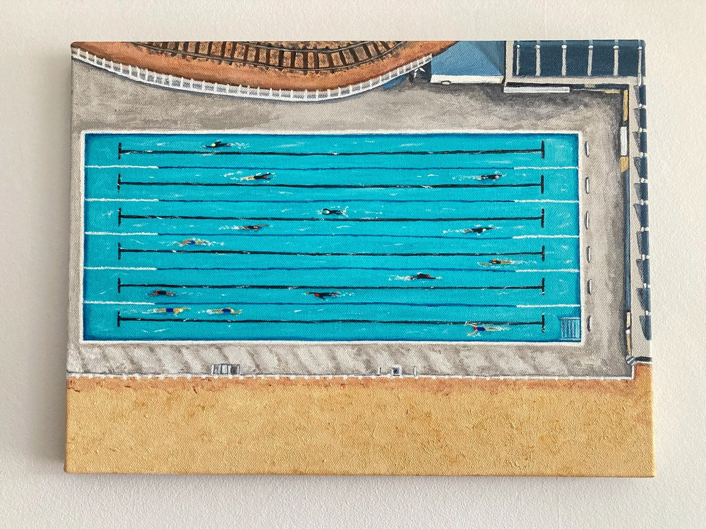 Sea Lanes, Brighton by Joy Clifton, Aerial Seascape Acrylic Painting, Coastal Art, Swim Art, Outdoor Swimming
