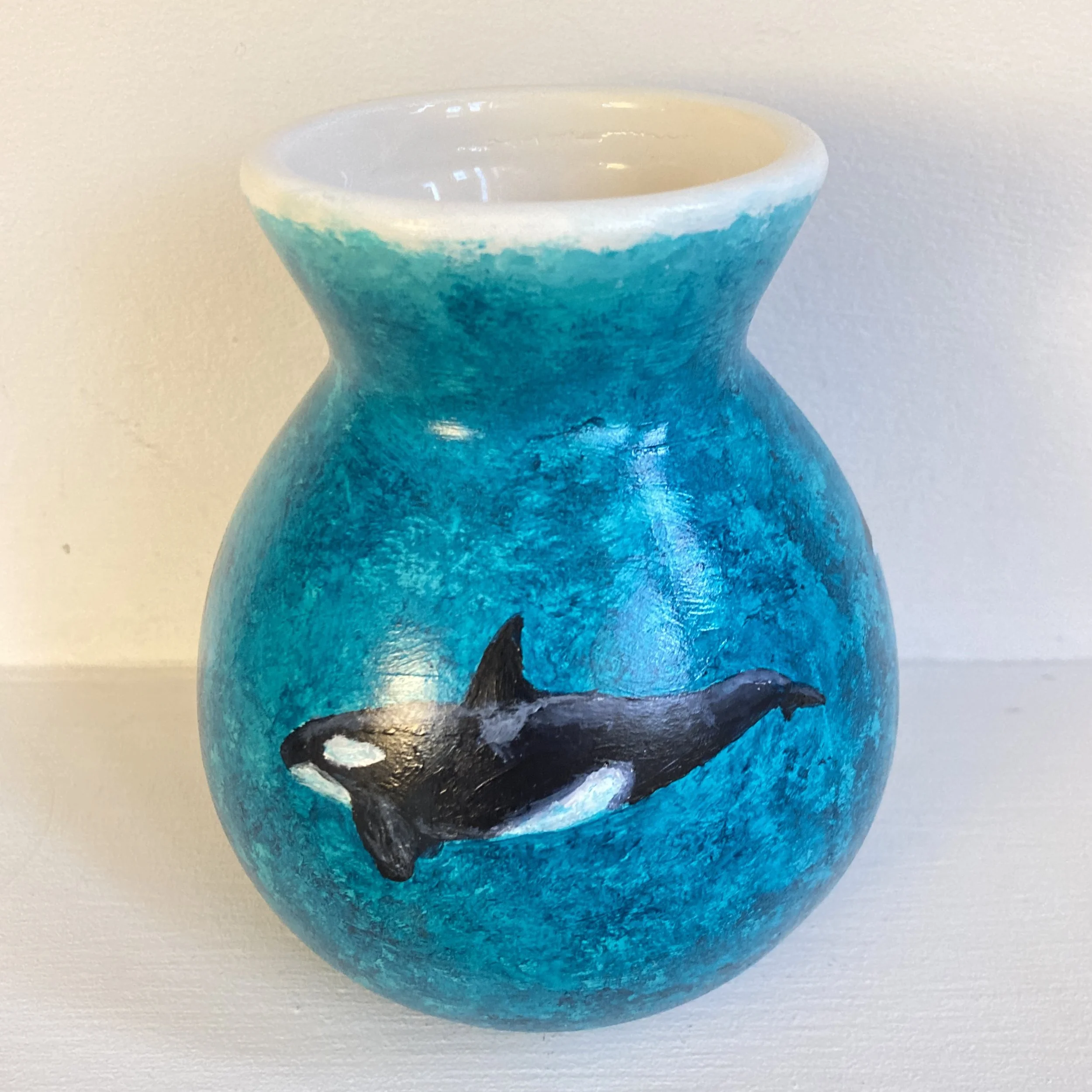 Orca Vase, Hand-painted Seascape Ceramic Vase Featuring Orca Whale