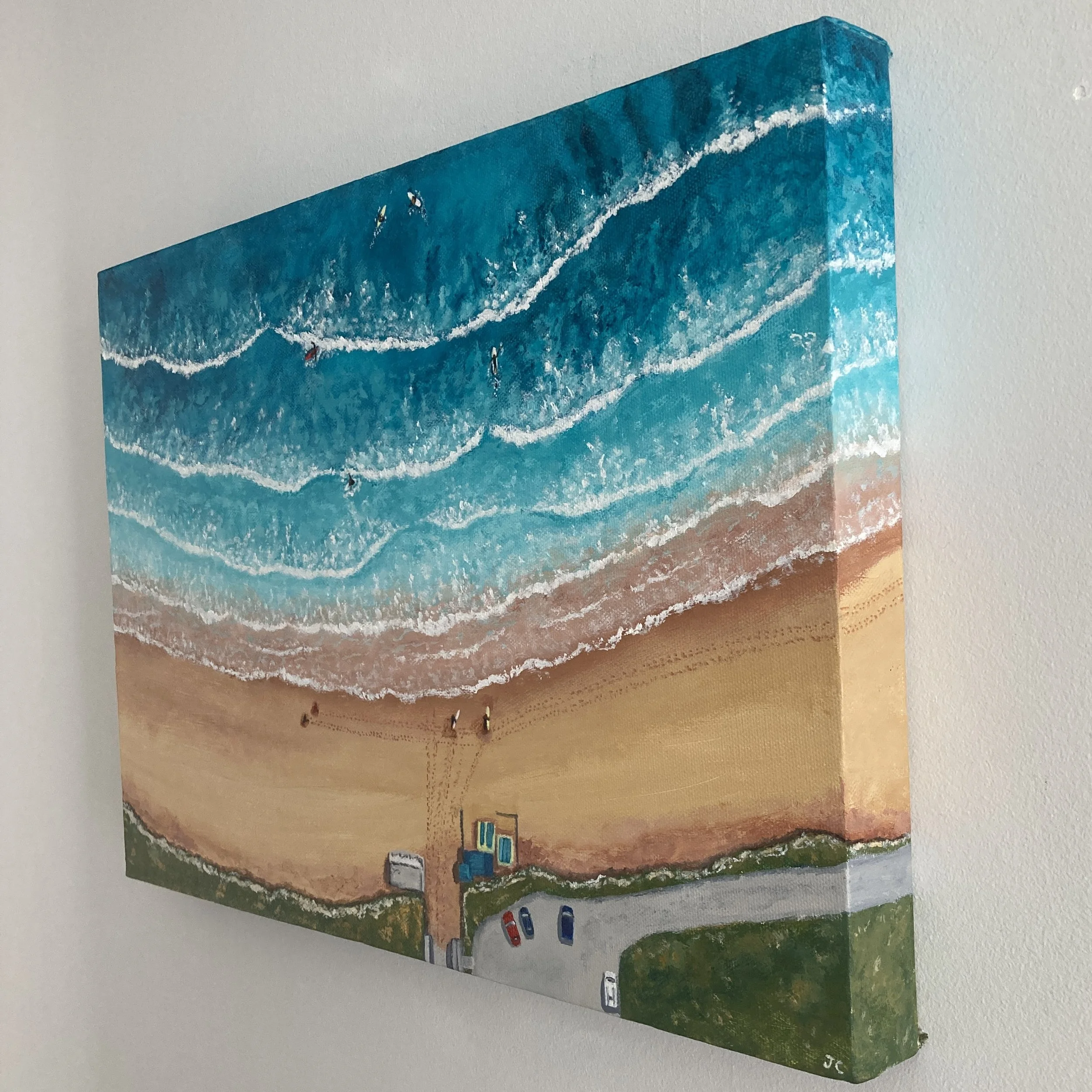 Morning Surf at Joss Bay by Joy Clifton, Aerial Seascape Acrylic Painting, Coastal Art, Surf Art