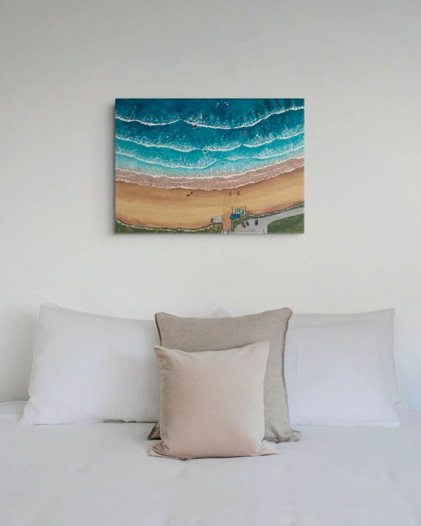 Morning Surf at Joss Bay by Joy Clifton, Aerial Seascape Acrylic Painting, Coastal Art, Surf Art