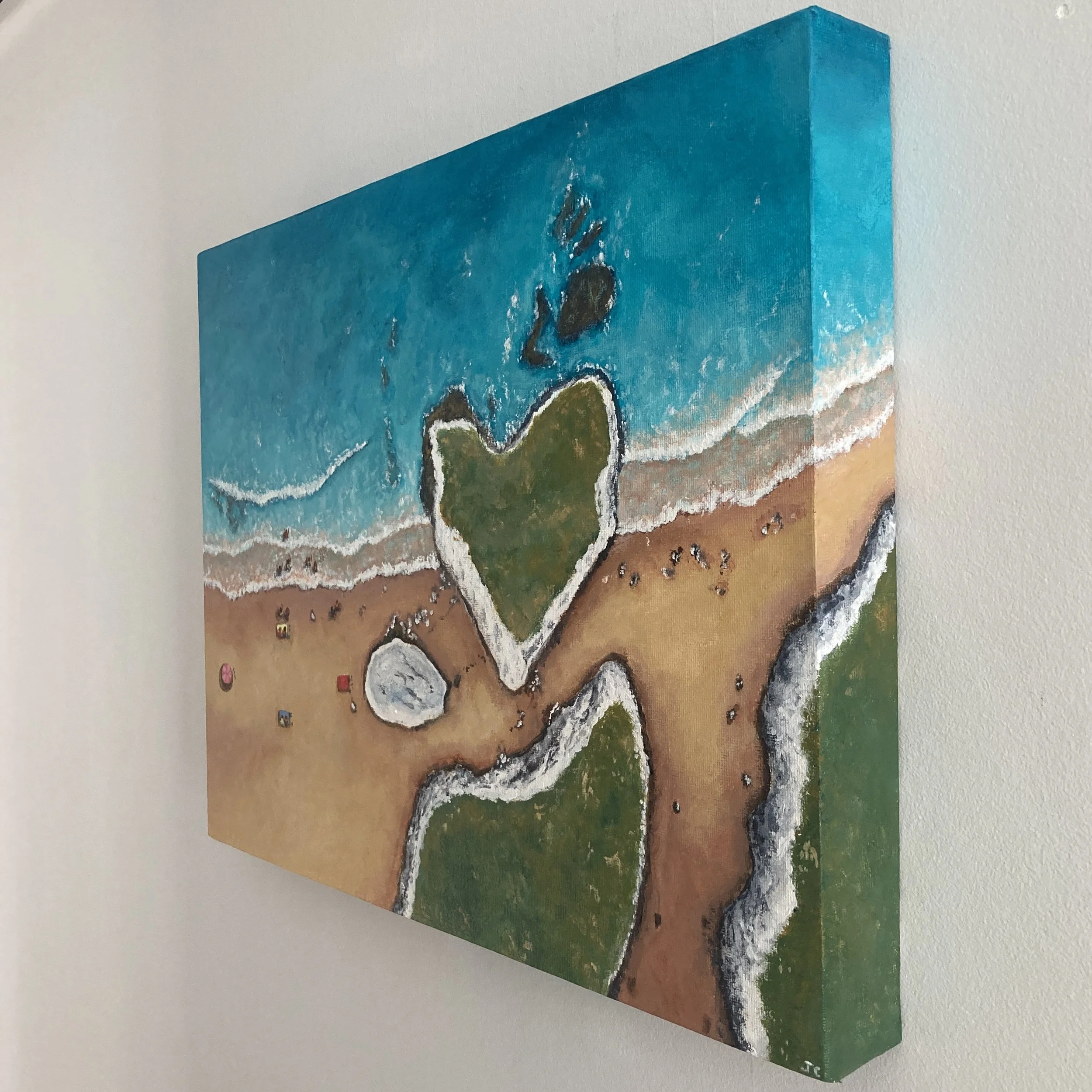 Summers Day at Botany Bay by Joy Clifton, Aerial Seascape Acrylic Painting, Coastal Art, Surf Art