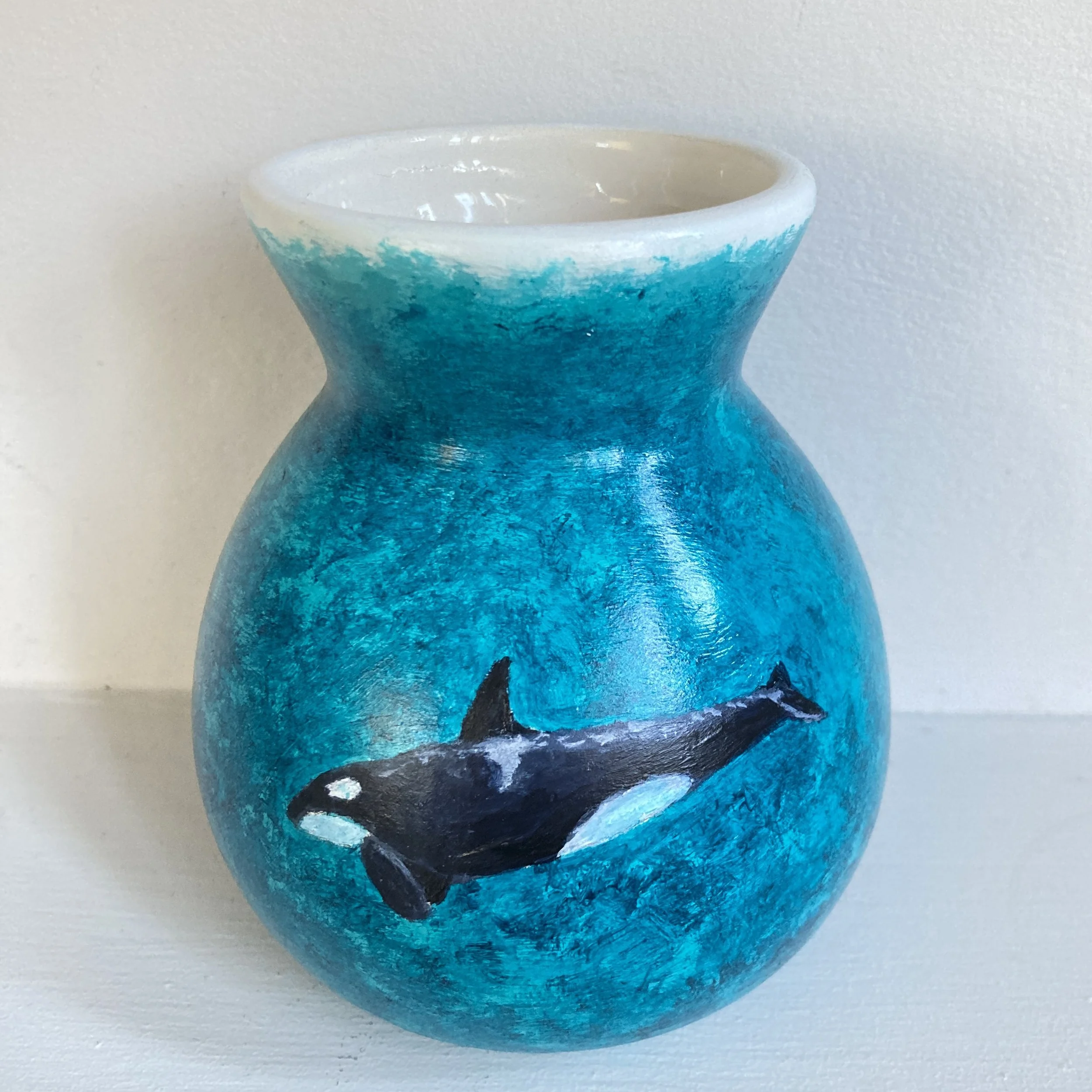 Orca Vase, Hand-painted Seascape Ceramic Vase Featuring Orca Whale