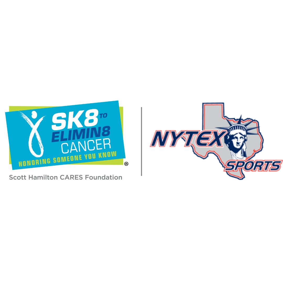Sk8 to Elimin8 Cancer logo, affiliated with the NYTEX Sports logo