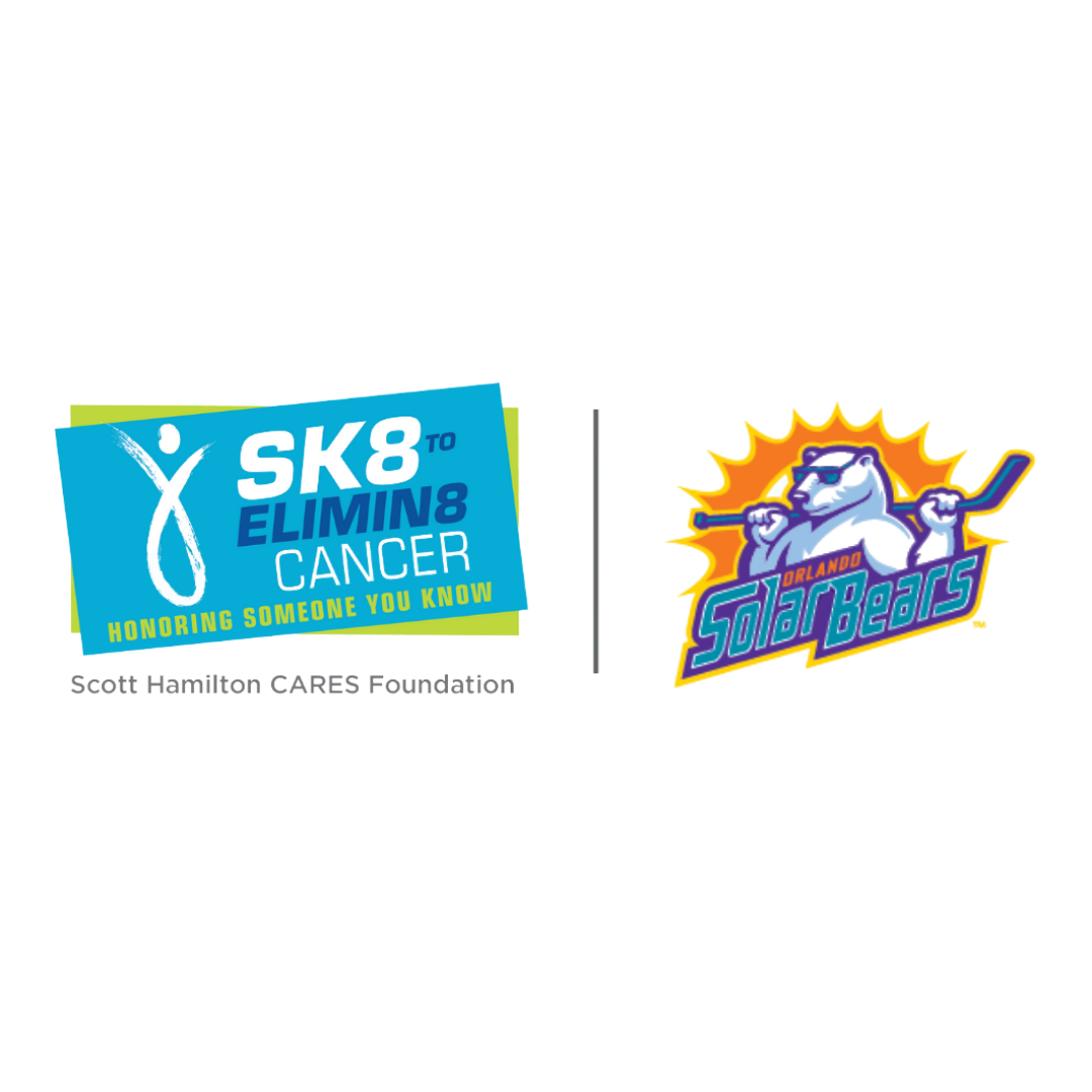 Sk8 to Elimin8 Cancer logo affiliated with the Orlando Solar Bears logo