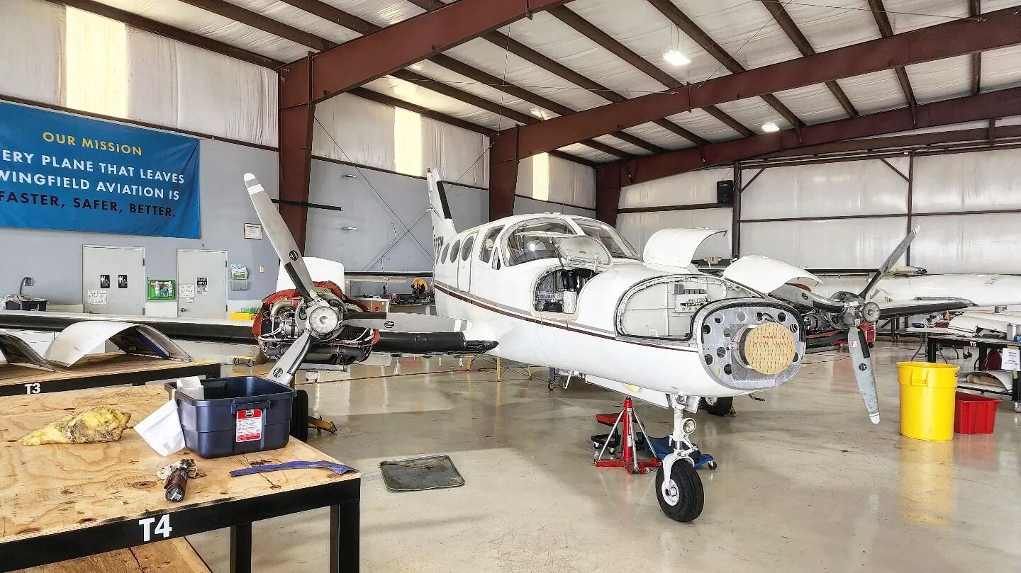 Annual Inspection being performed on this gorgeous Cessna 421B at our facility.

Come experience the difference in quality, competence &amp; customer service at Wingfield Aviation!

We are North Texas' premier facility for Cessna piston singles &amp;