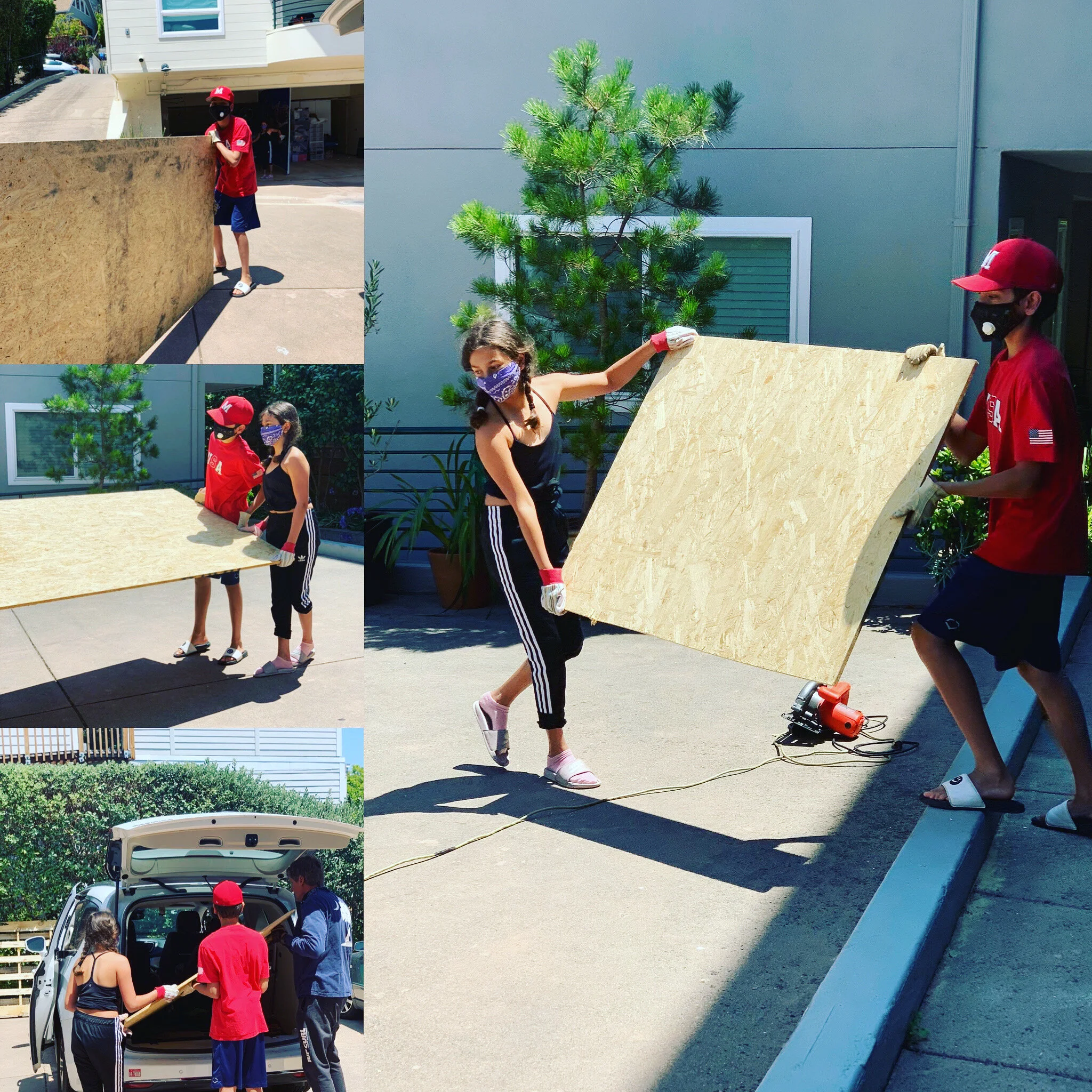 Picking up wood for recycled yard signs before painting with Yas4Unity message.