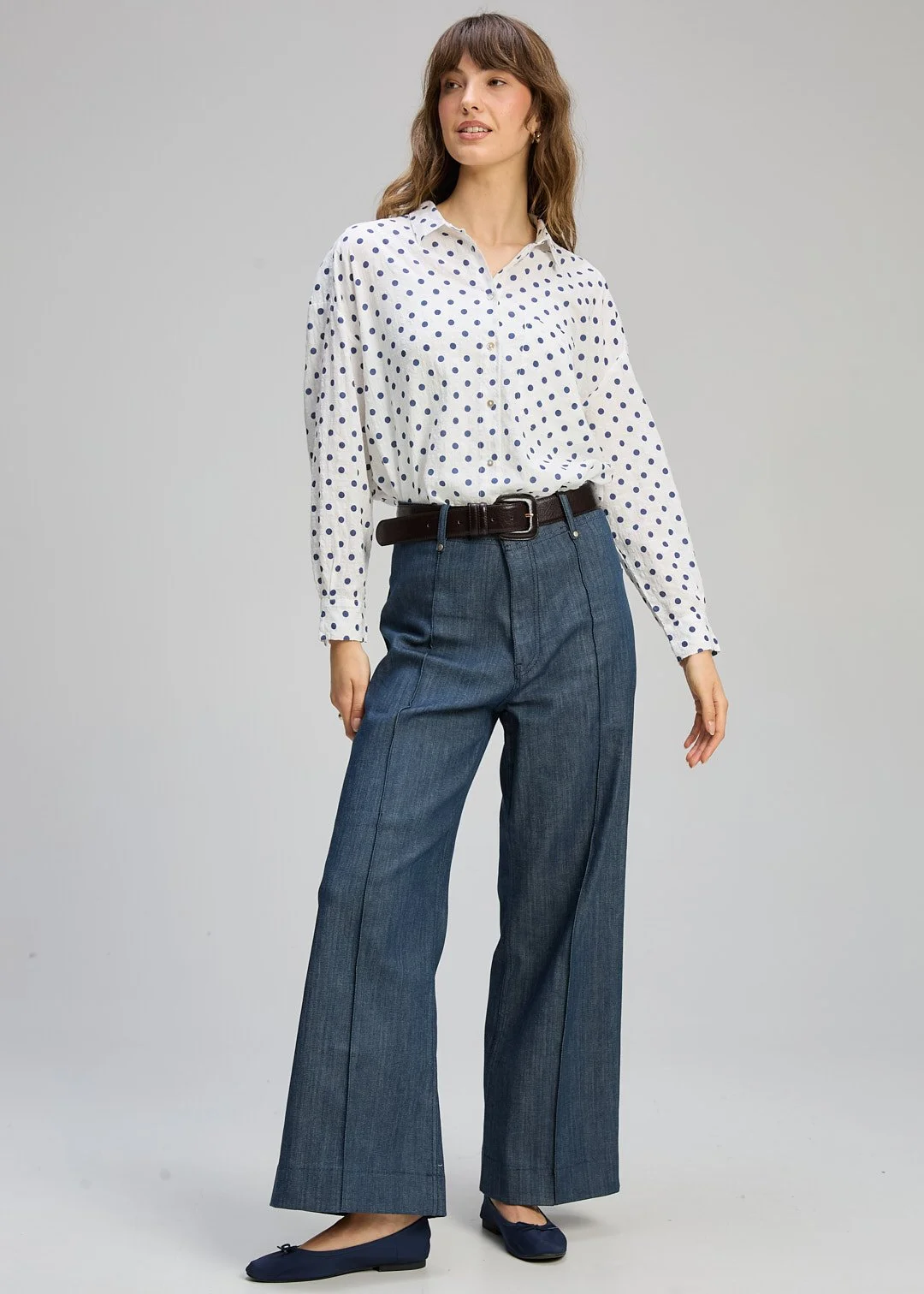 White cotton shirt with Navy spots by Z and P