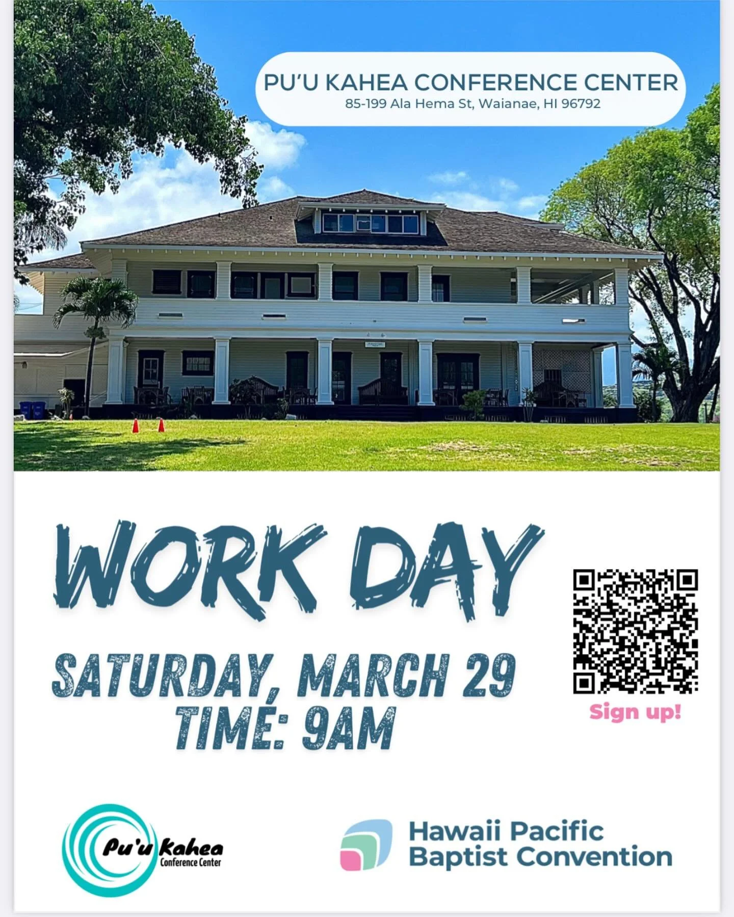 We are hosting a work day at the Pu’u Kahea Conference Center and would love for you to join us! The focus will be on landscaping tasks, including weedwacking, hedging, trimming, raking, and leaf blowing
Details:
Date: Saturday, March 29
Time: