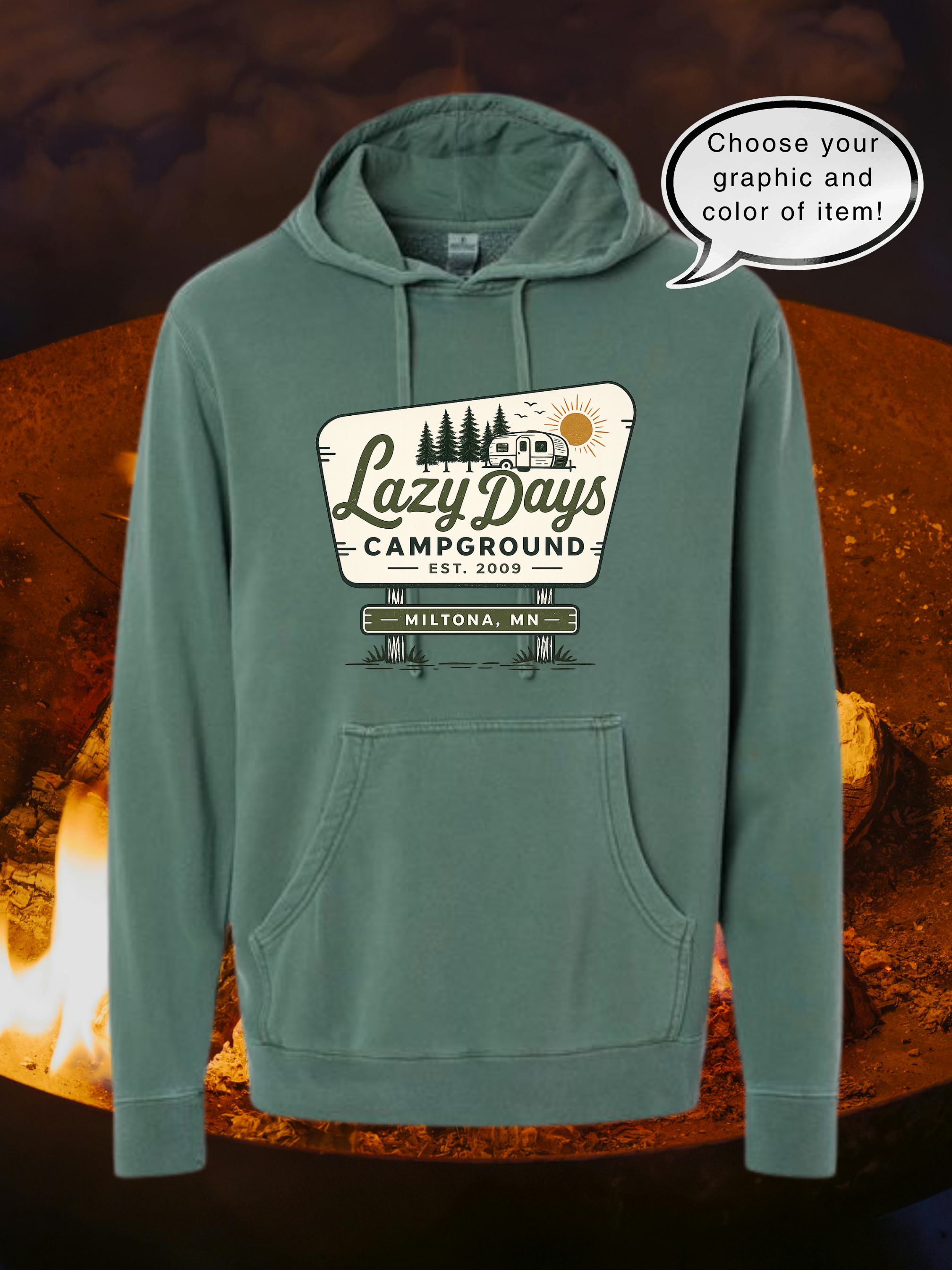 Lazy Day Campground Independent Trading Co Unisex Midweight Pigment-Dyed Hooded Sweatshirt