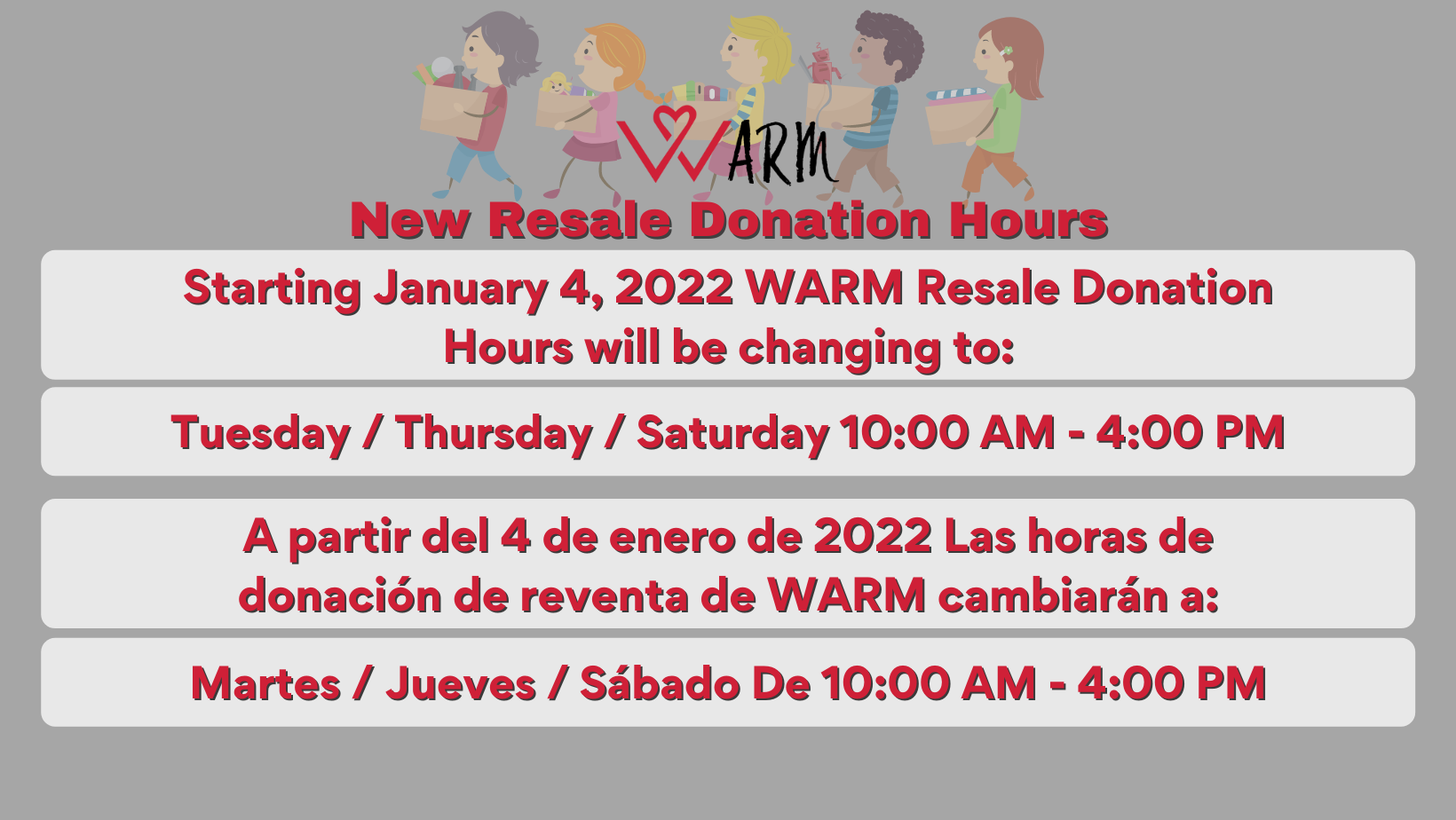 New Resale Donation Hours — WARM