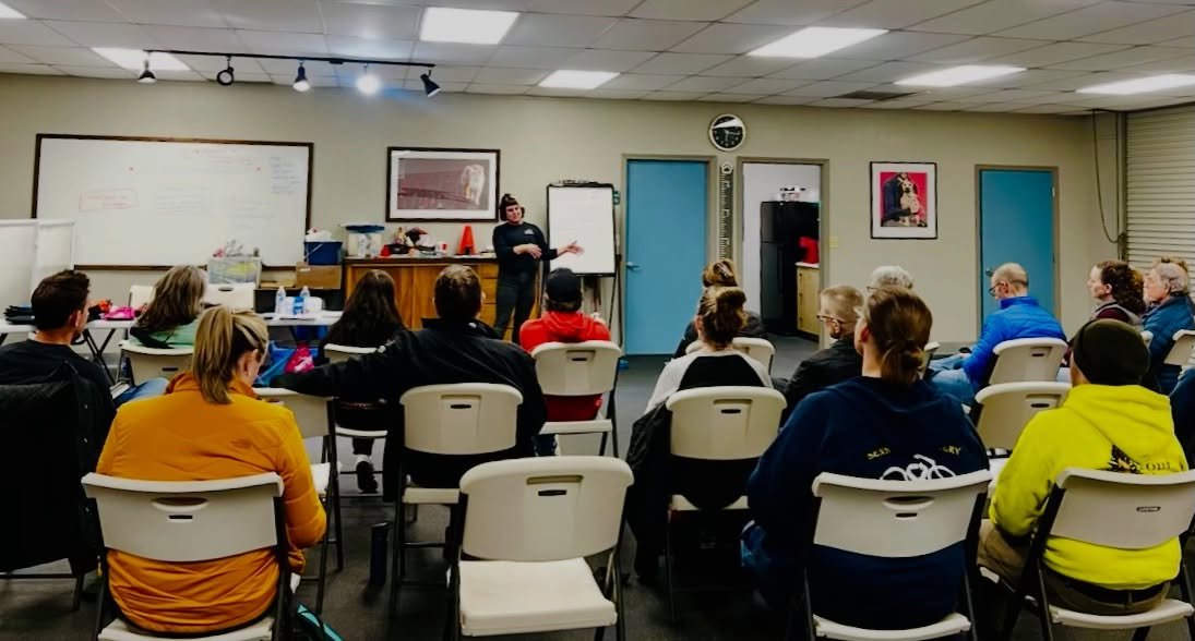 Last night we started our last round of group classes for 2025! Class instructor, Anna, welcomed the parents of 14 beloved dogs, 7 in Puppy Kindergarten and 7 in Essential Life Skills, to our academy center for our training &amp; behavior orientation