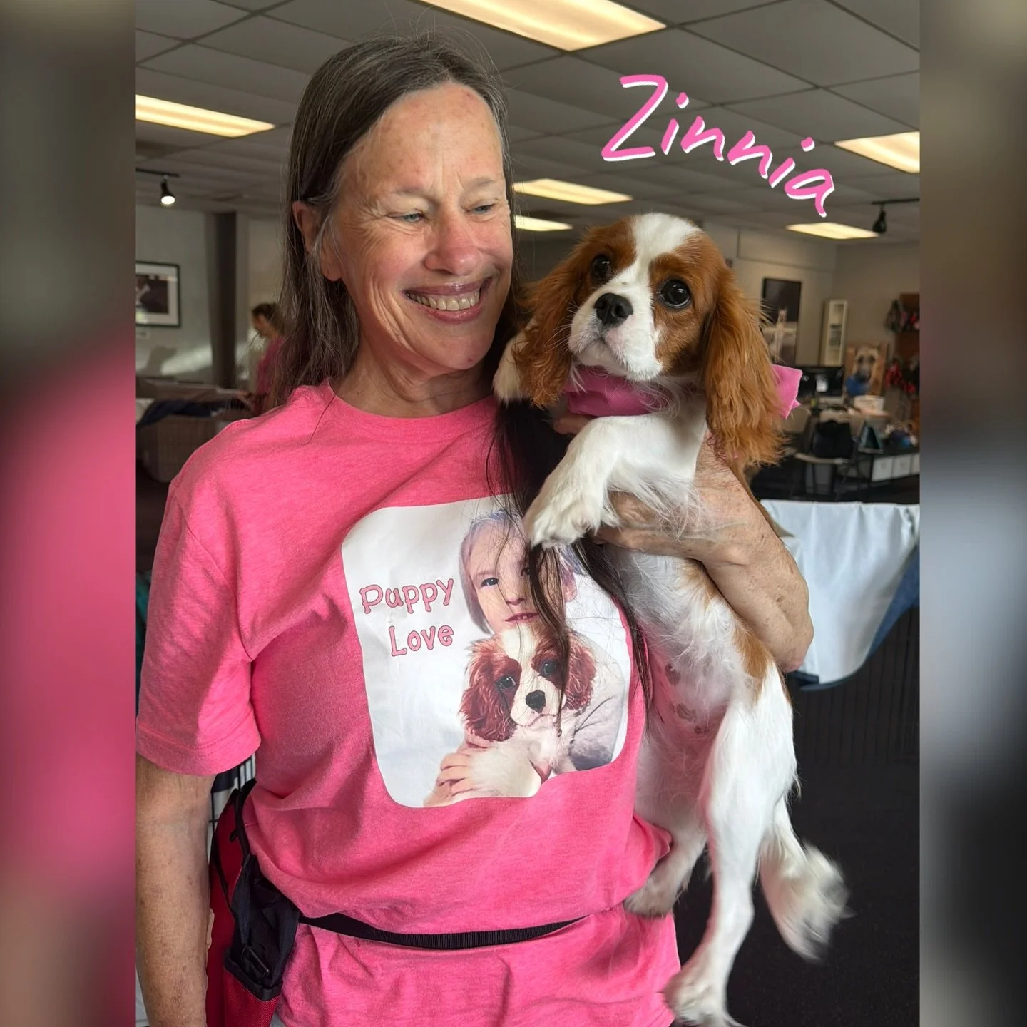 DOG OF THE DAY! 5-2-26. Today&rsquo;s featured dog is Zinnia! Because when your mom wears a tshirt to Puppy Social with your picture in it, you just have to be &ldquo;dog of the day!&rdquo;