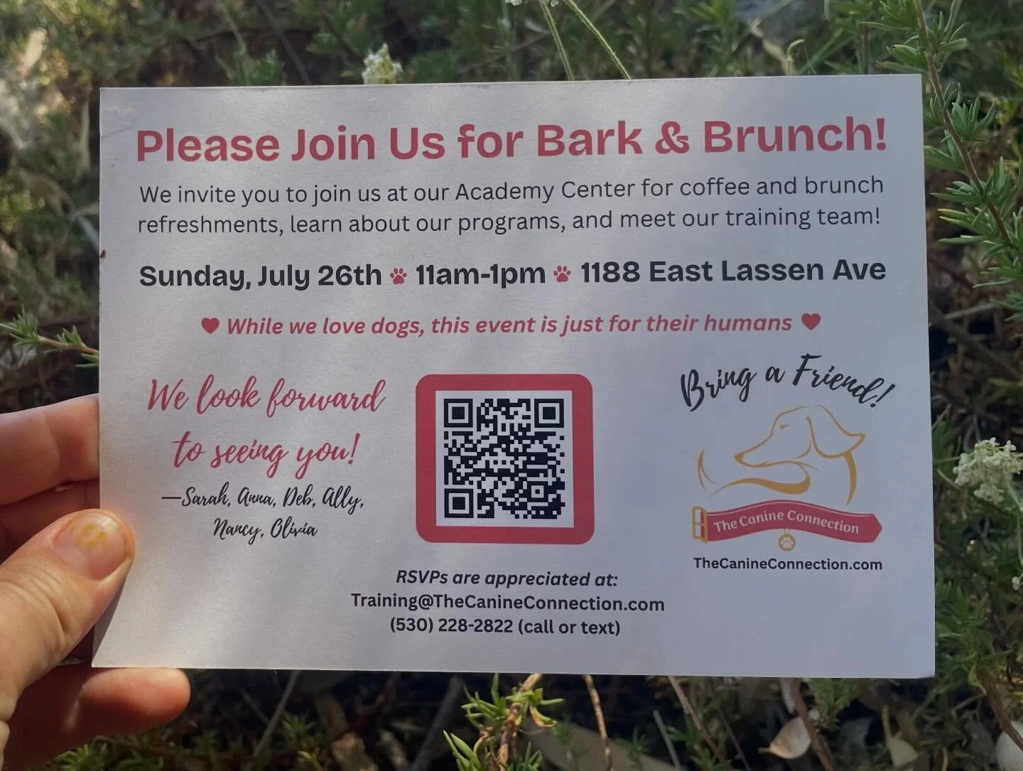 Friends! We Cordially invite you to The Canine Connection Training Center&rsquo;s  Bark &amp; Brunch Open House!!
***you know we love your 🐕 but this event is for the human end of the leash only***

Come see our center, meet the trainers, chat with 