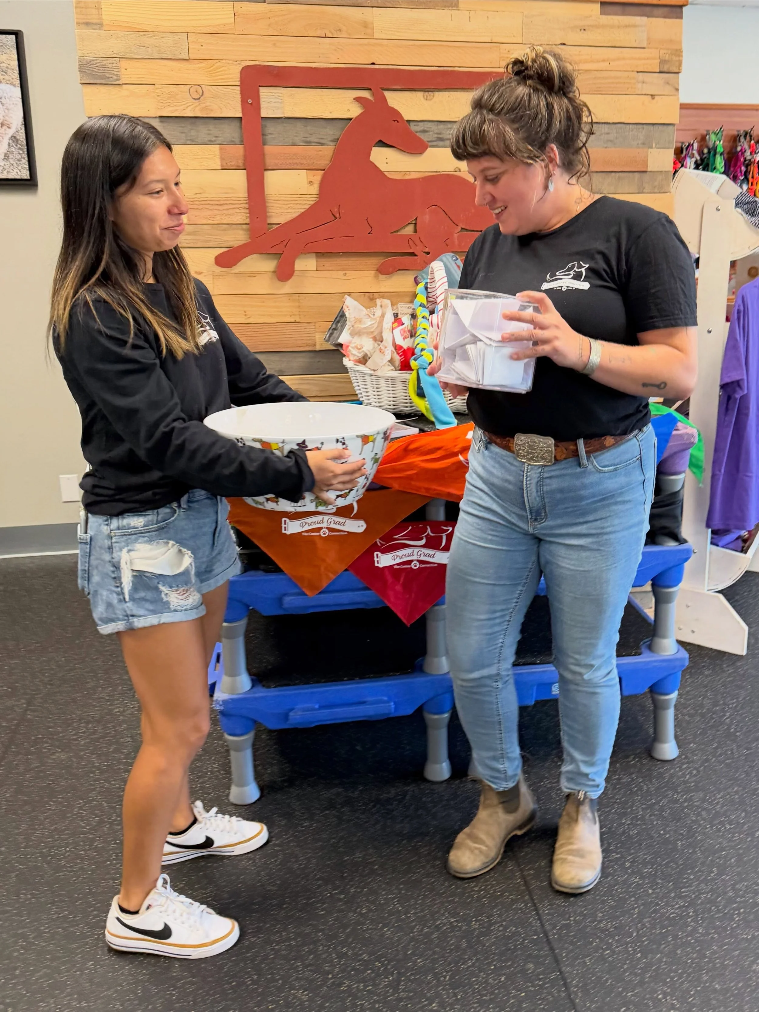 Thank you to all at our &ldquo;Bark &amp; Brunch Open House&rdquo; who entered the drawing for our gift basket, filled with great toys, treats, and training gear. Ann and  Olivia pulled the winner&rsquo;s name&hellip; Karen Baxter! Karen brought her 