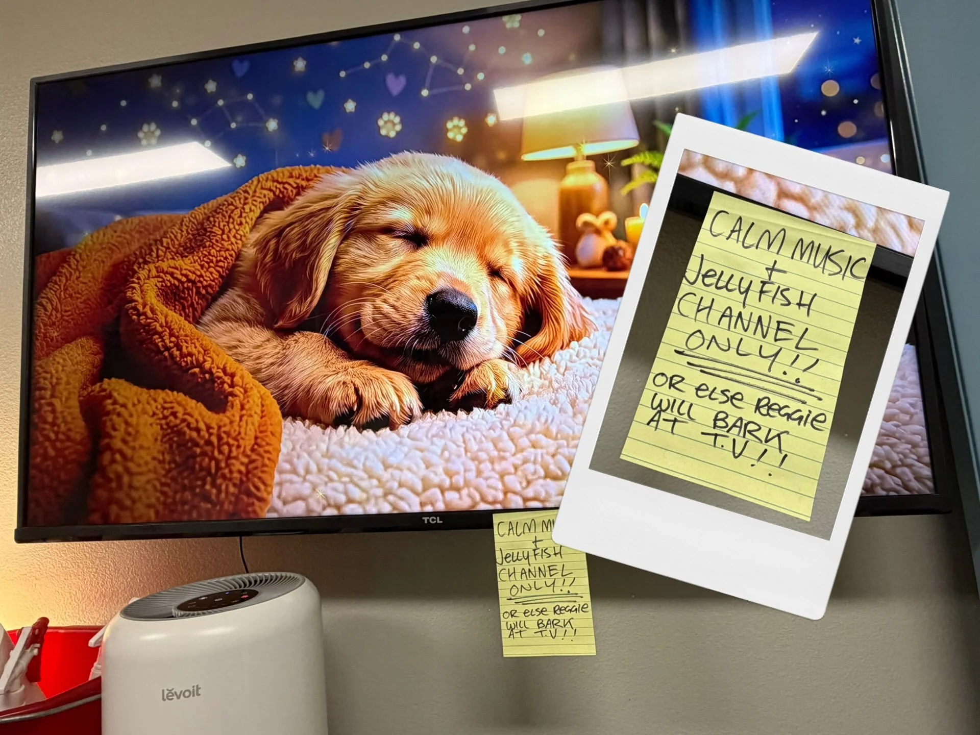 We know our VIPs (Very Important Pooches) - we know their needs and quirks - right down to what they prefer to have streamed on the televisions in their suites. This note, left on the television in Reggie&rsquo;s room, made me (Sarah) smile. Our reso