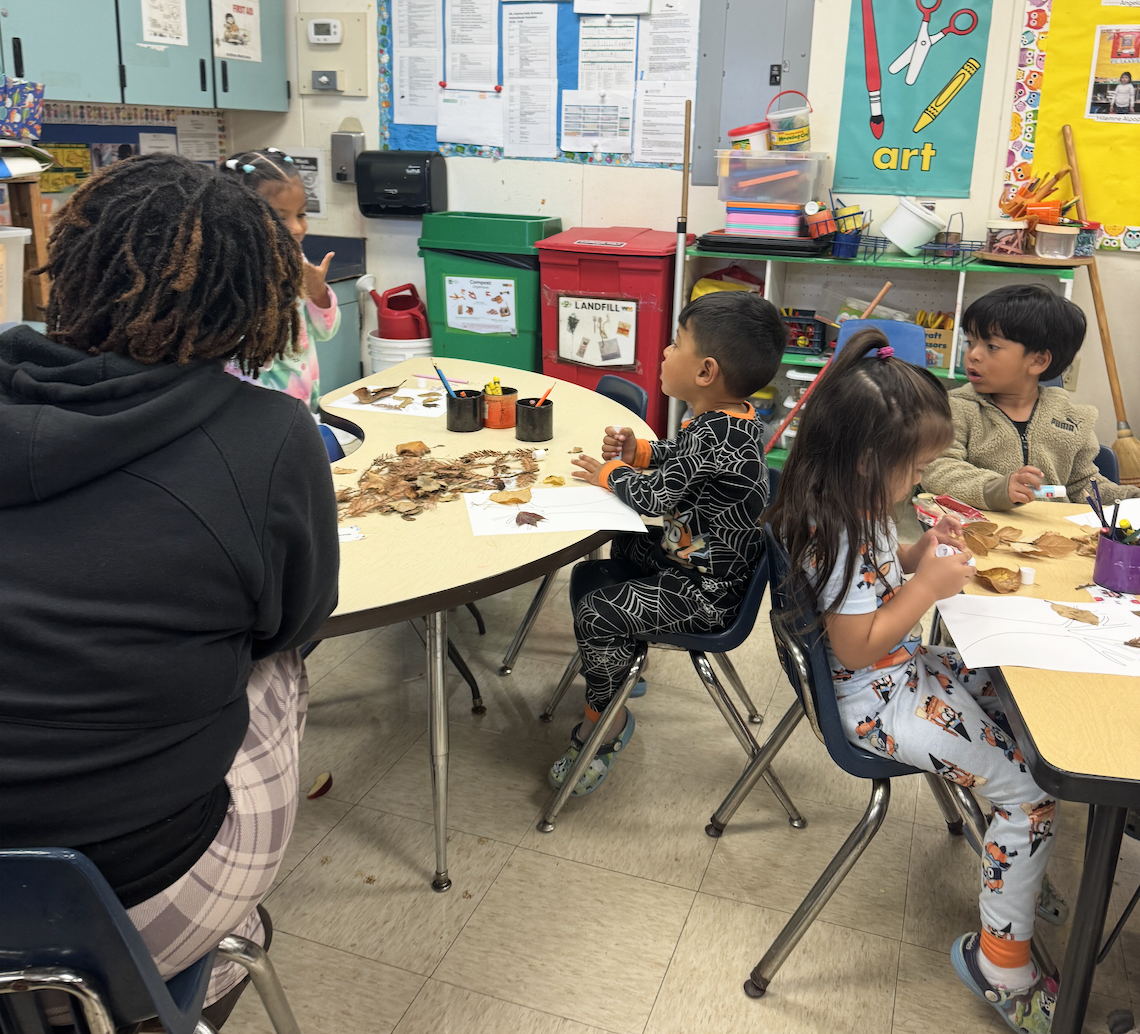 Children at learning centers with teacher