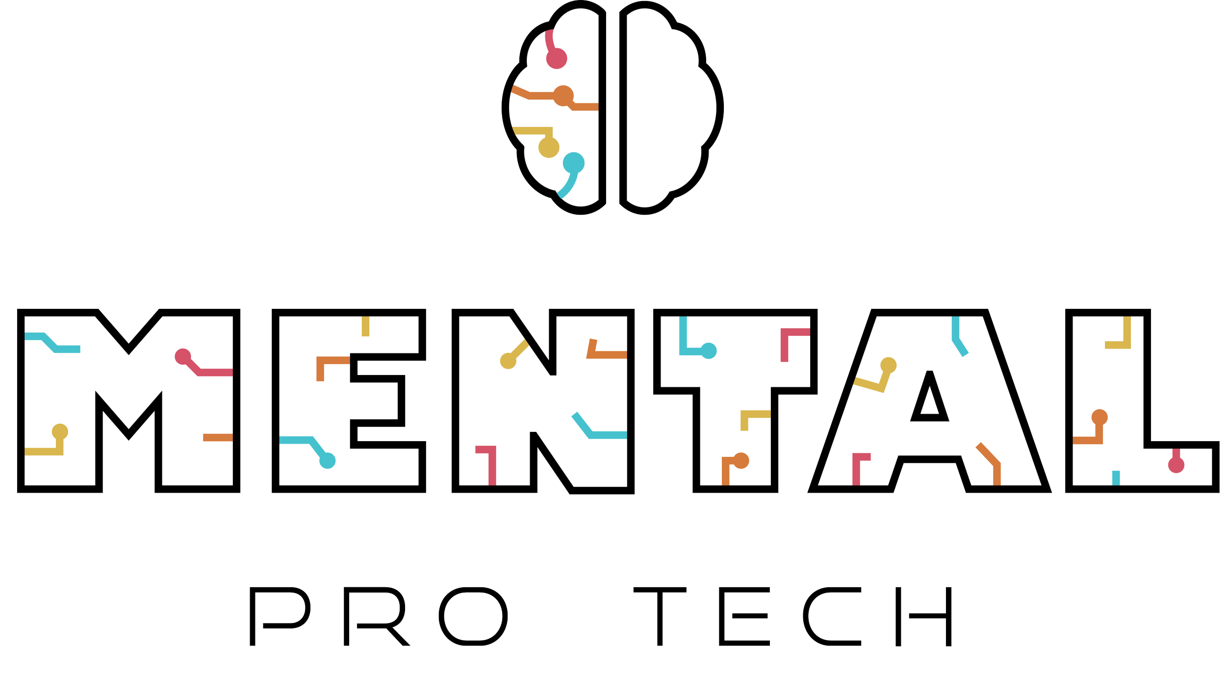 Logo for Mental Pro Tech featuring stylized text with a circuit pattern, and a brain icon above.